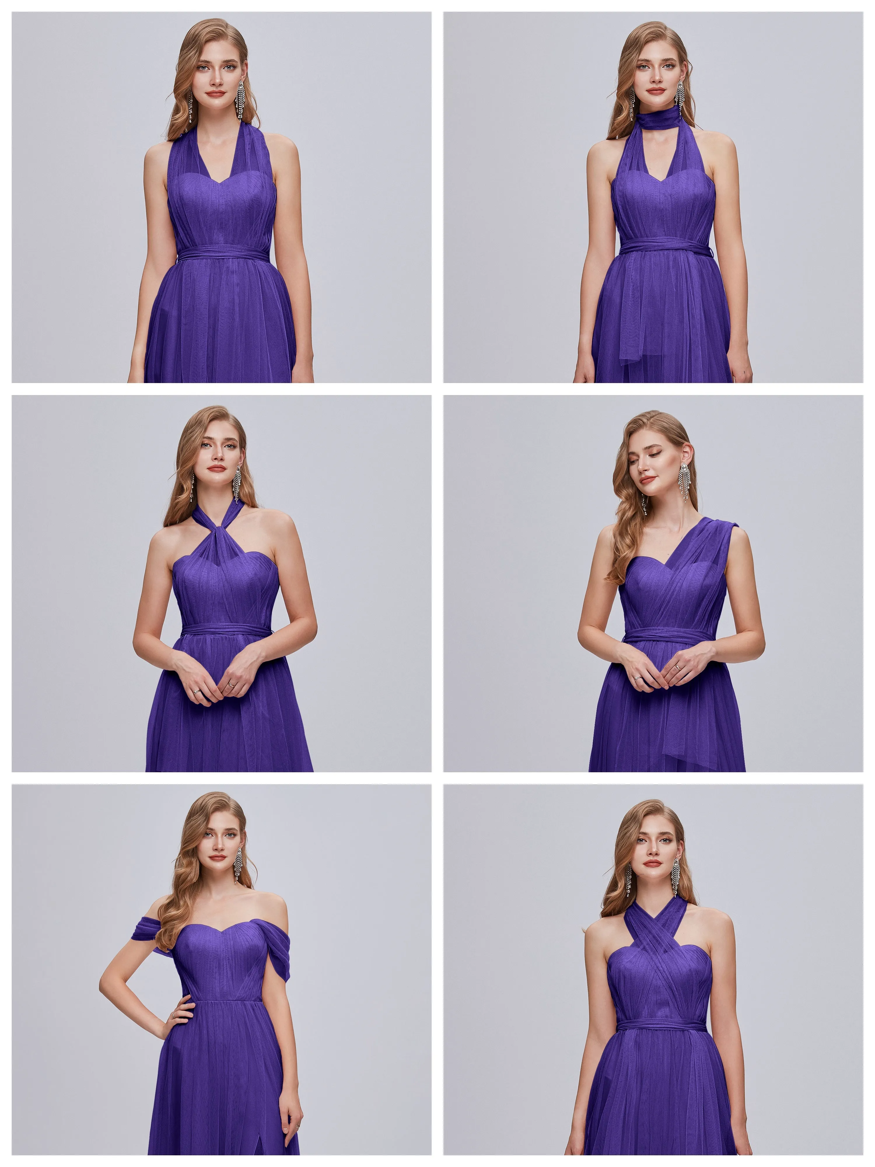 Ayla Split Convertible Chiffon Bridesmaid Dresses With Tulle