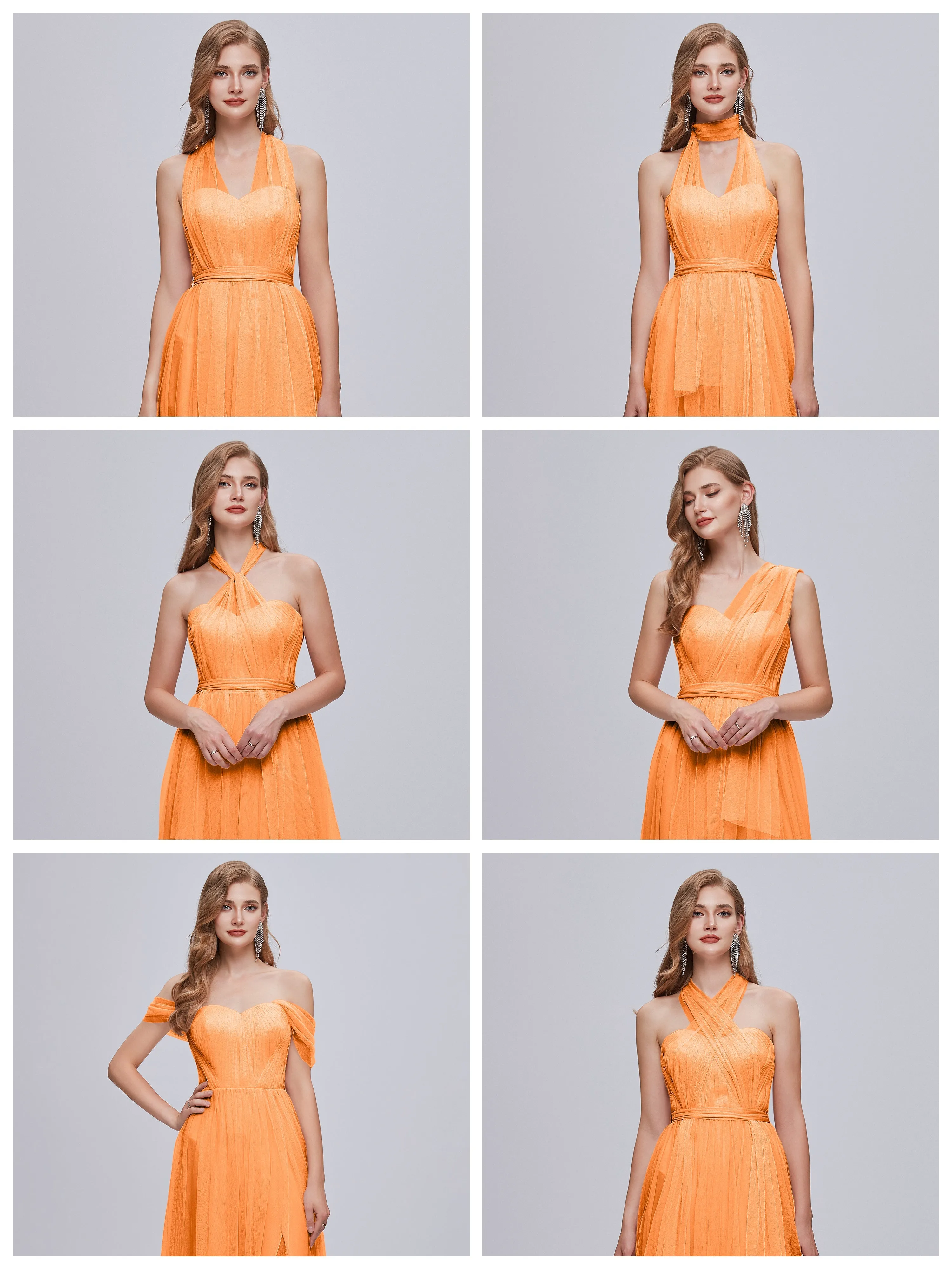 Ayla Split Convertible Chiffon Bridesmaid Dresses With Tulle