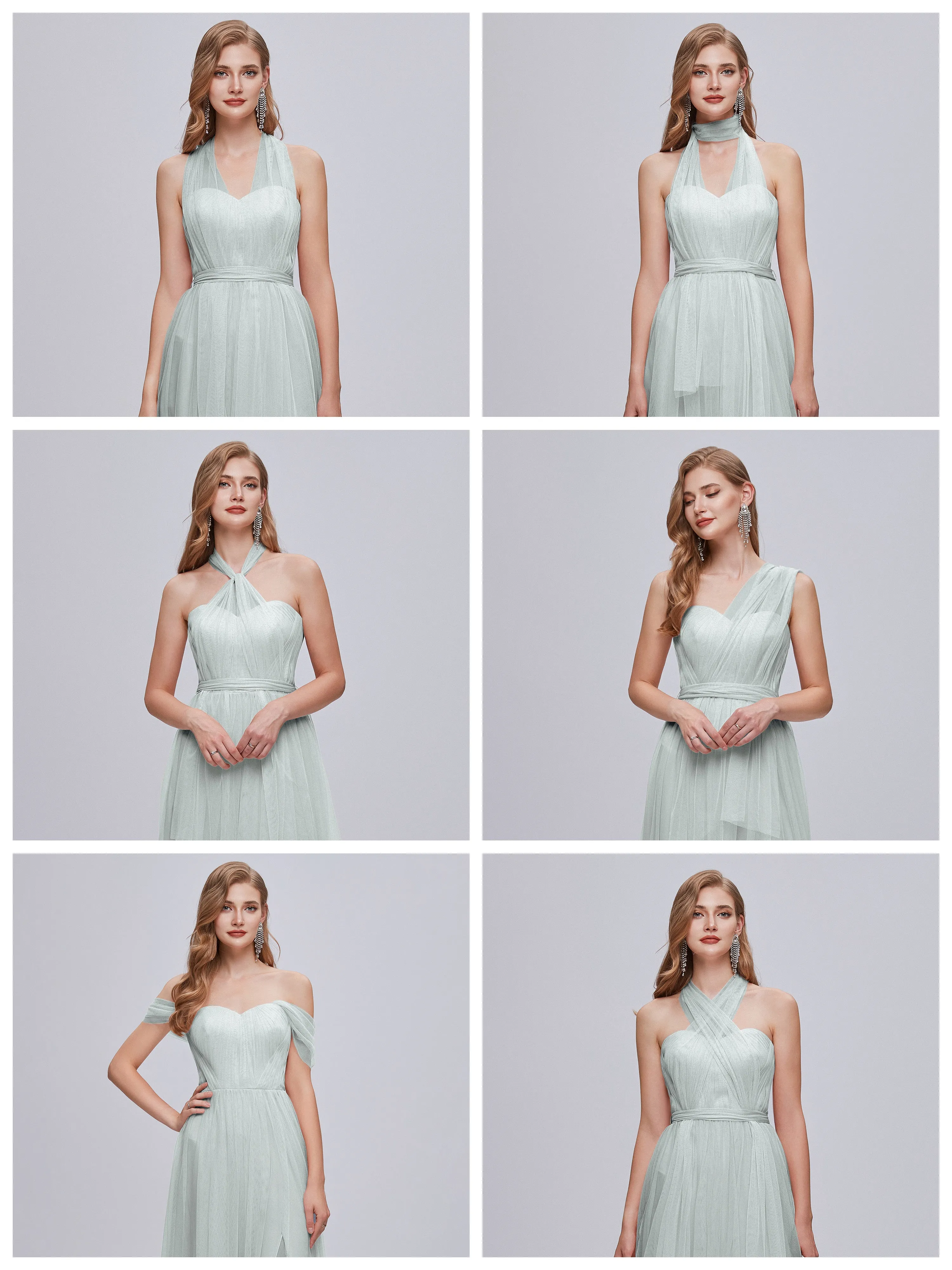 Ayla Split Convertible Chiffon Bridesmaid Dresses With Tulle