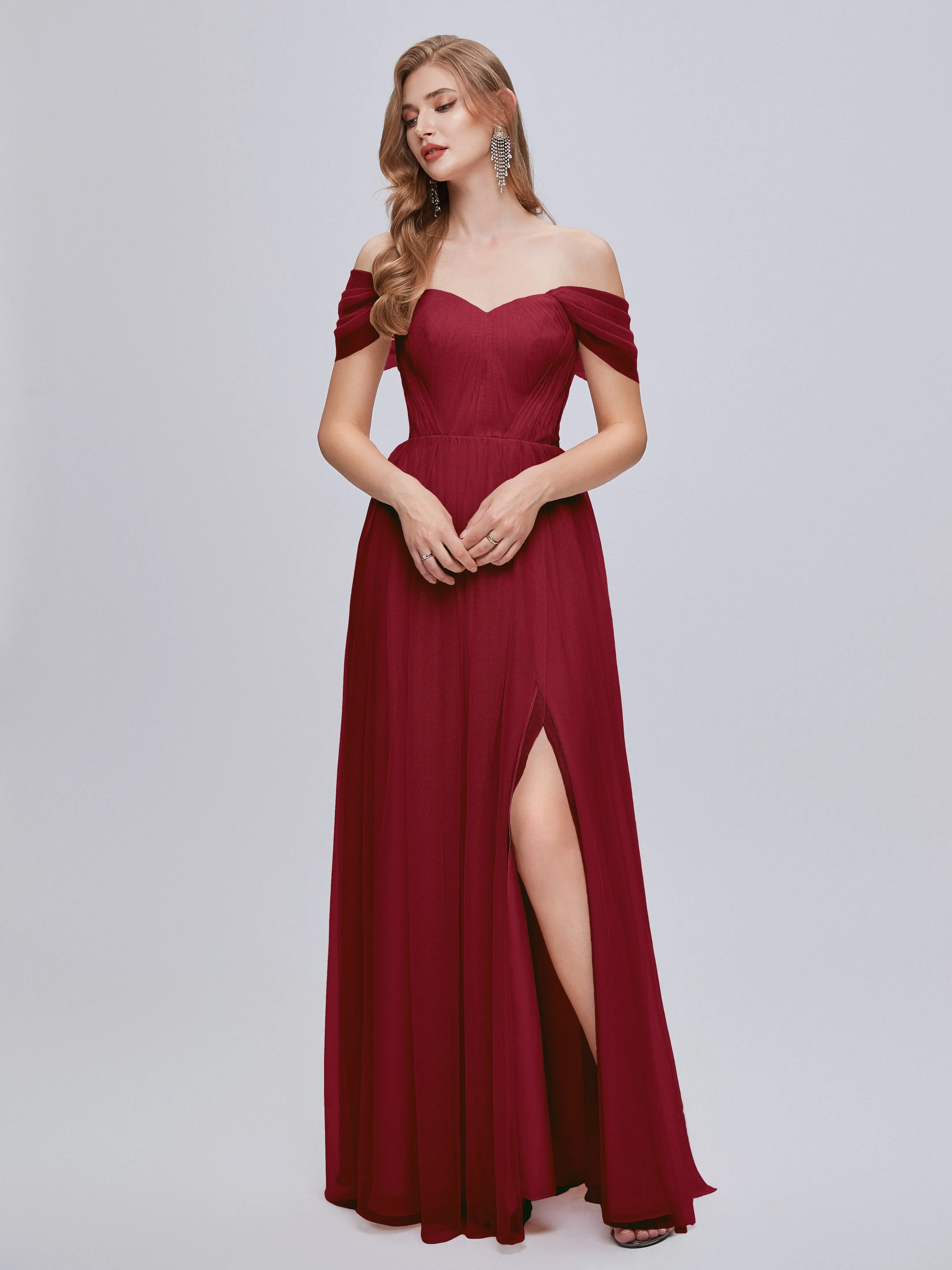 Ayla Split Convertible Chiffon Bridesmaid Dresses With Tulle