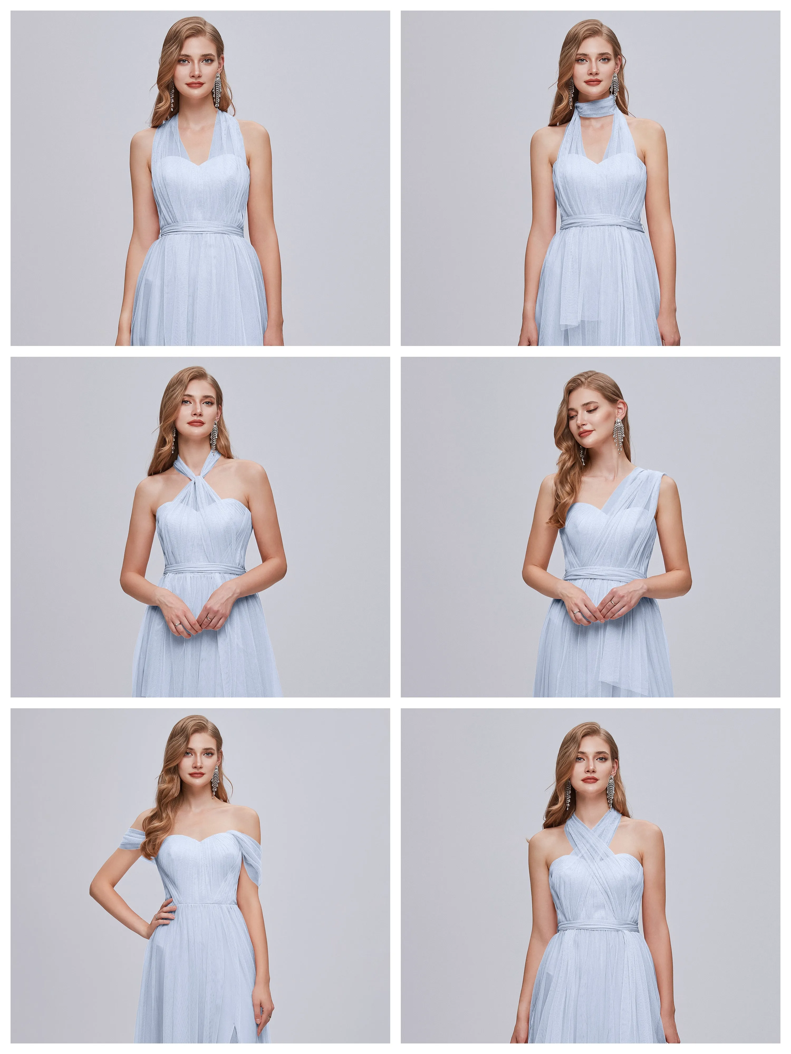 Ayla Split Convertible Chiffon Bridesmaid Dresses With Tulle