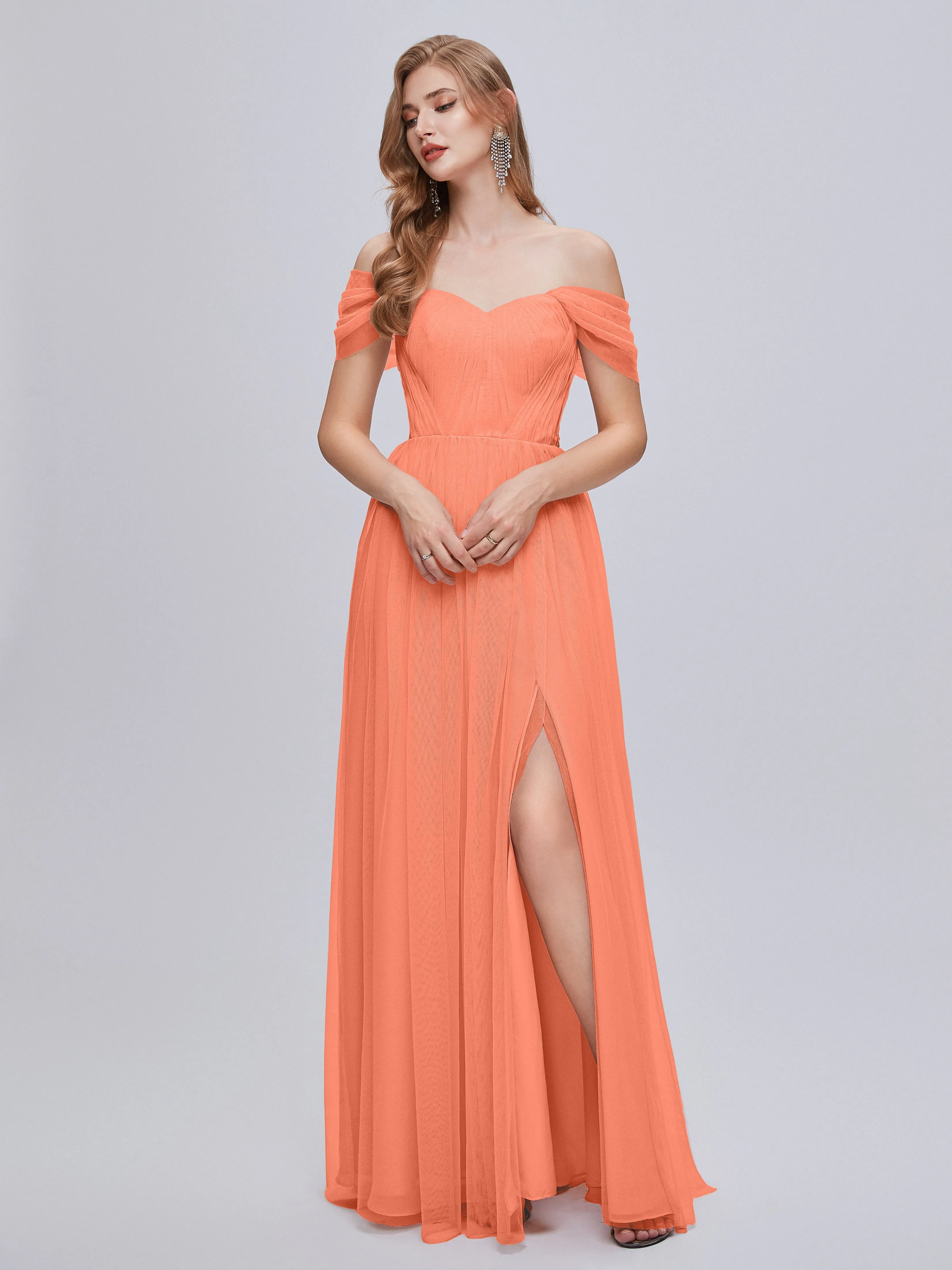 Ayla Split Convertible Chiffon Bridesmaid Dresses With Tulle