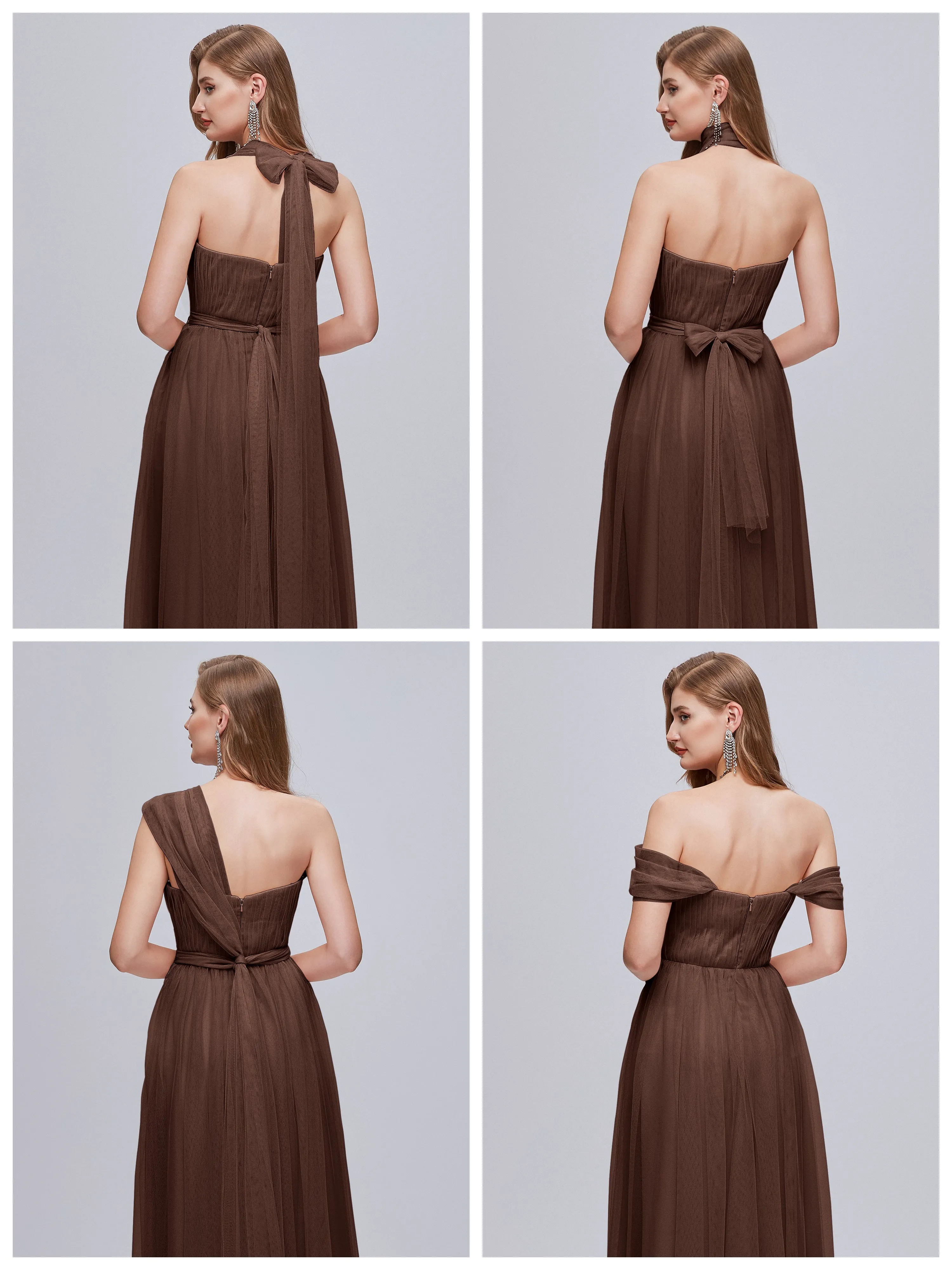 Ayla Split Convertible Chiffon Bridesmaid Dresses With Tulle