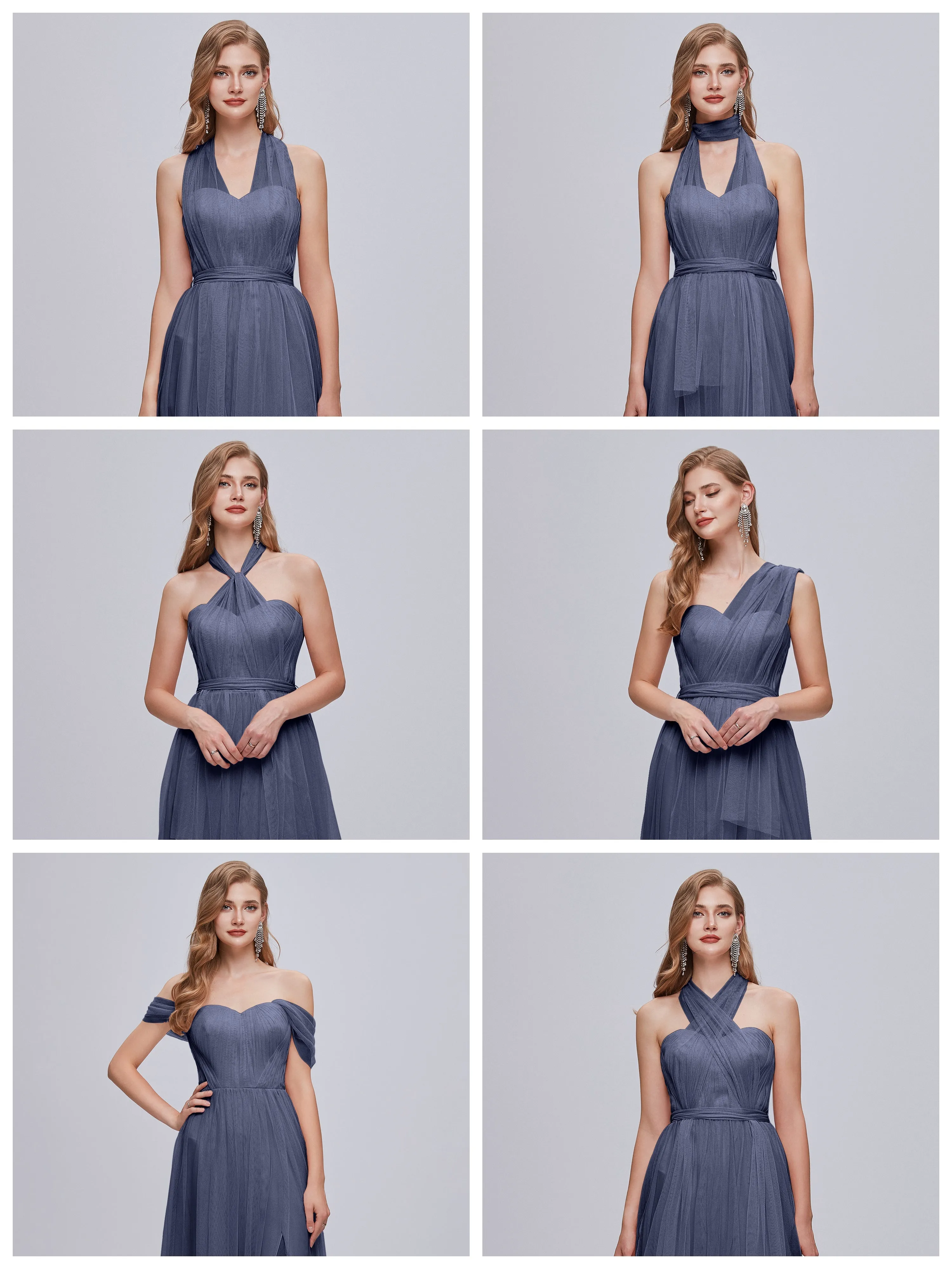 Ayla Split Convertible Chiffon Bridesmaid Dresses With Tulle