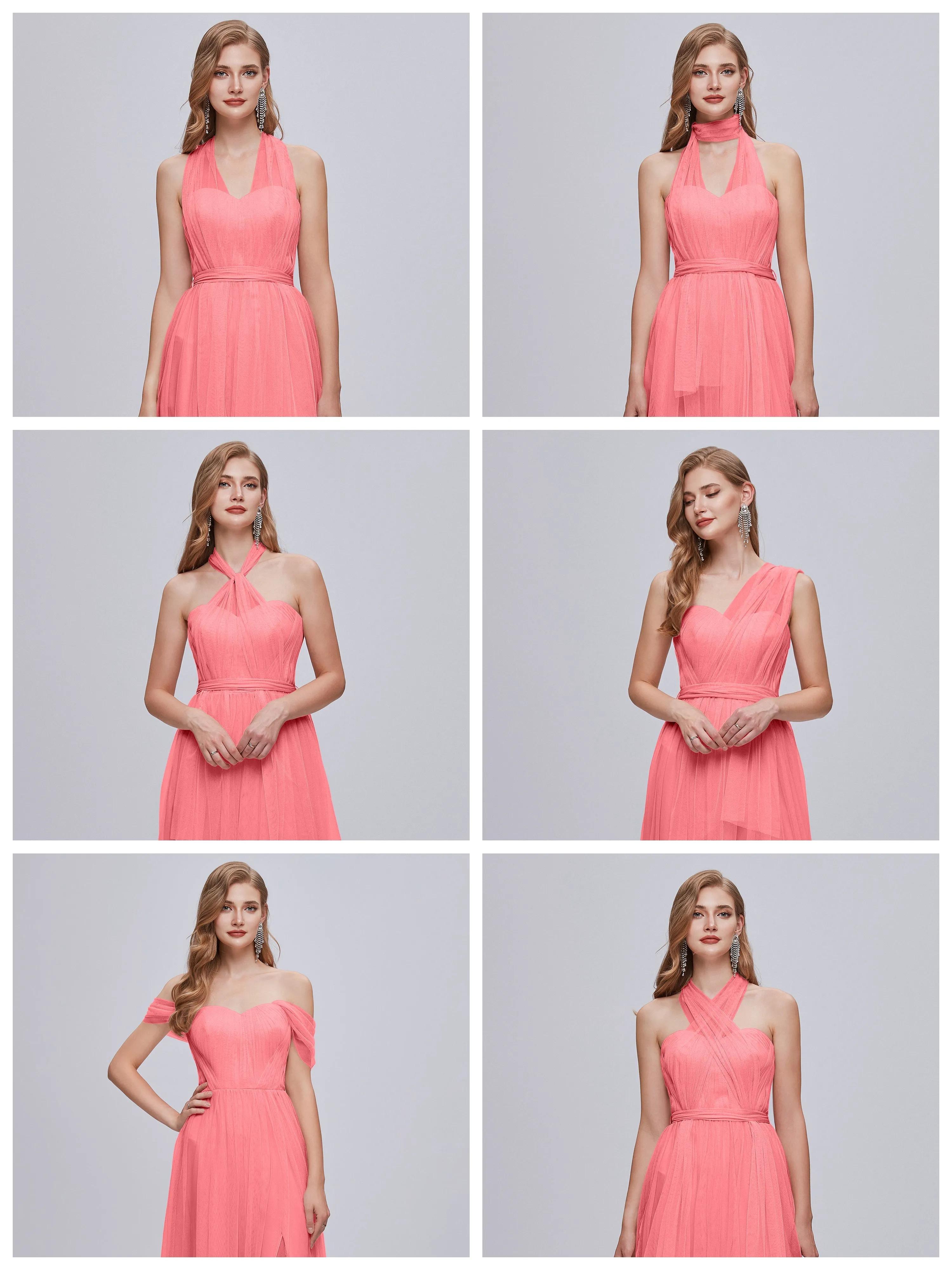 Ayla Split Convertible Chiffon Bridesmaid Dresses With Tulle