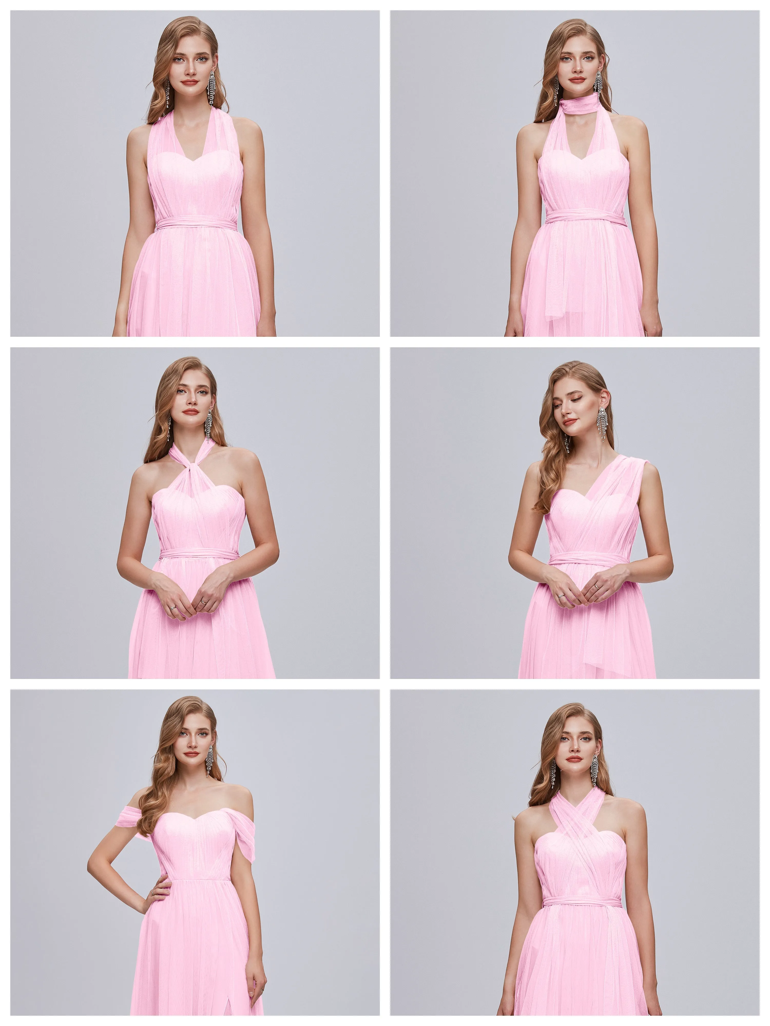 Ayla Split Convertible Chiffon Bridesmaid Dresses With Tulle