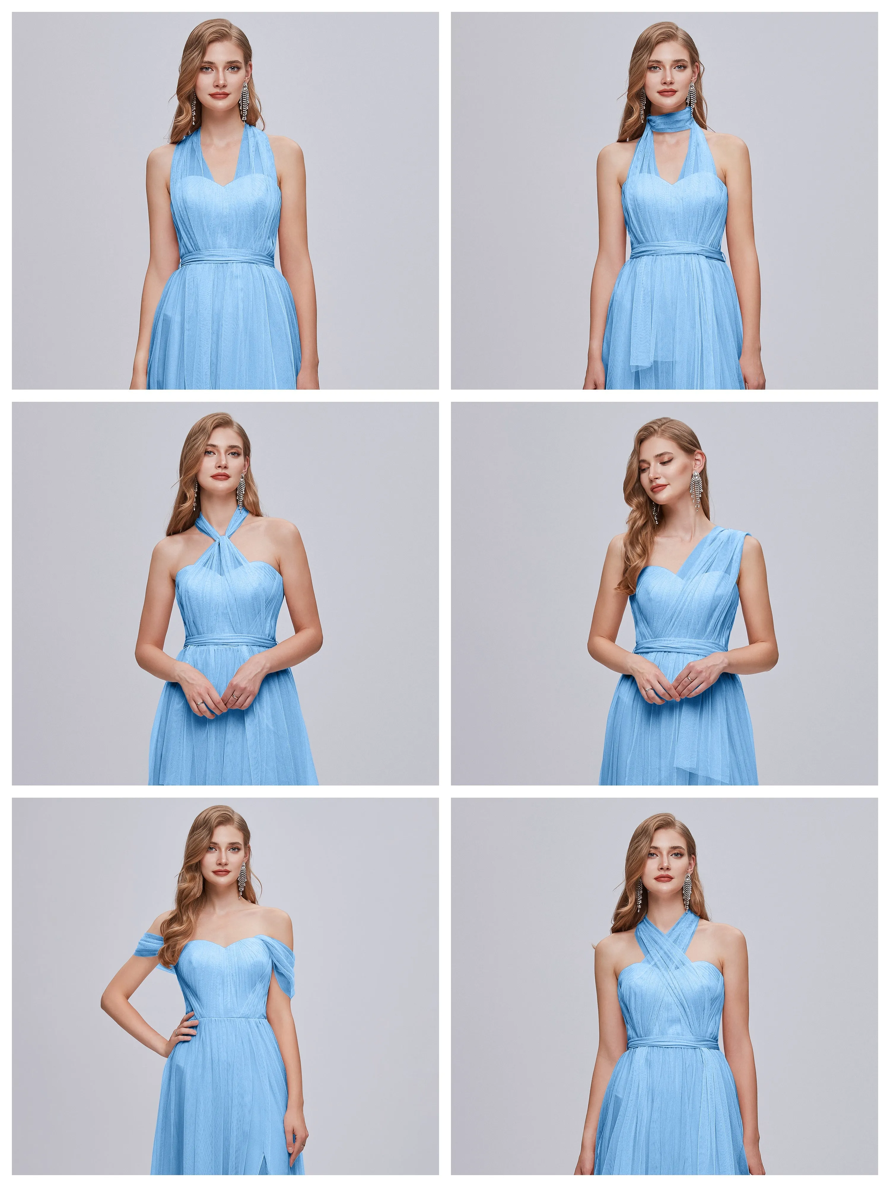 Ayla Split Convertible Chiffon Bridesmaid Dresses With Tulle