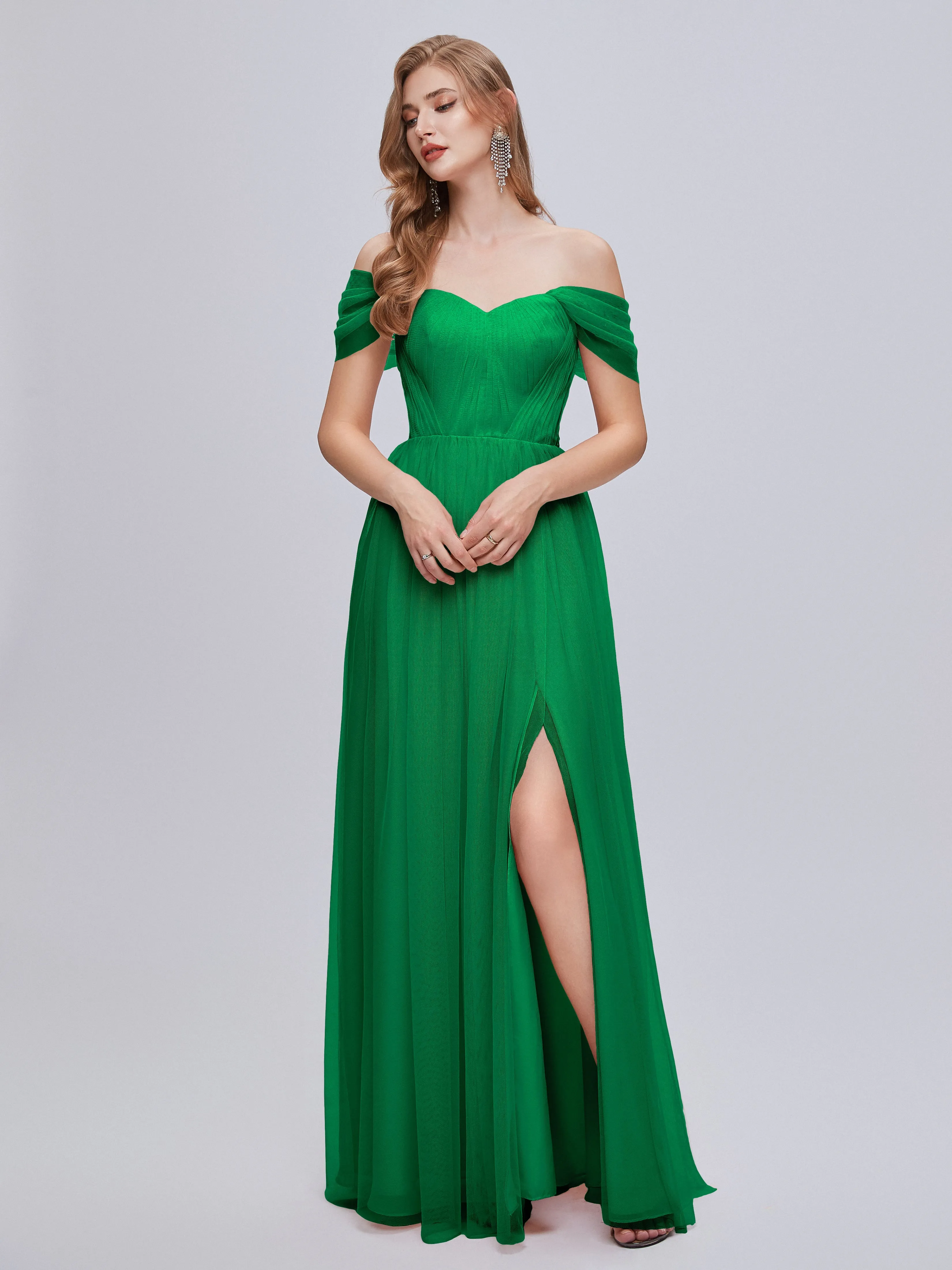 Ayla Split Convertible Chiffon Bridesmaid Dresses With Tulle