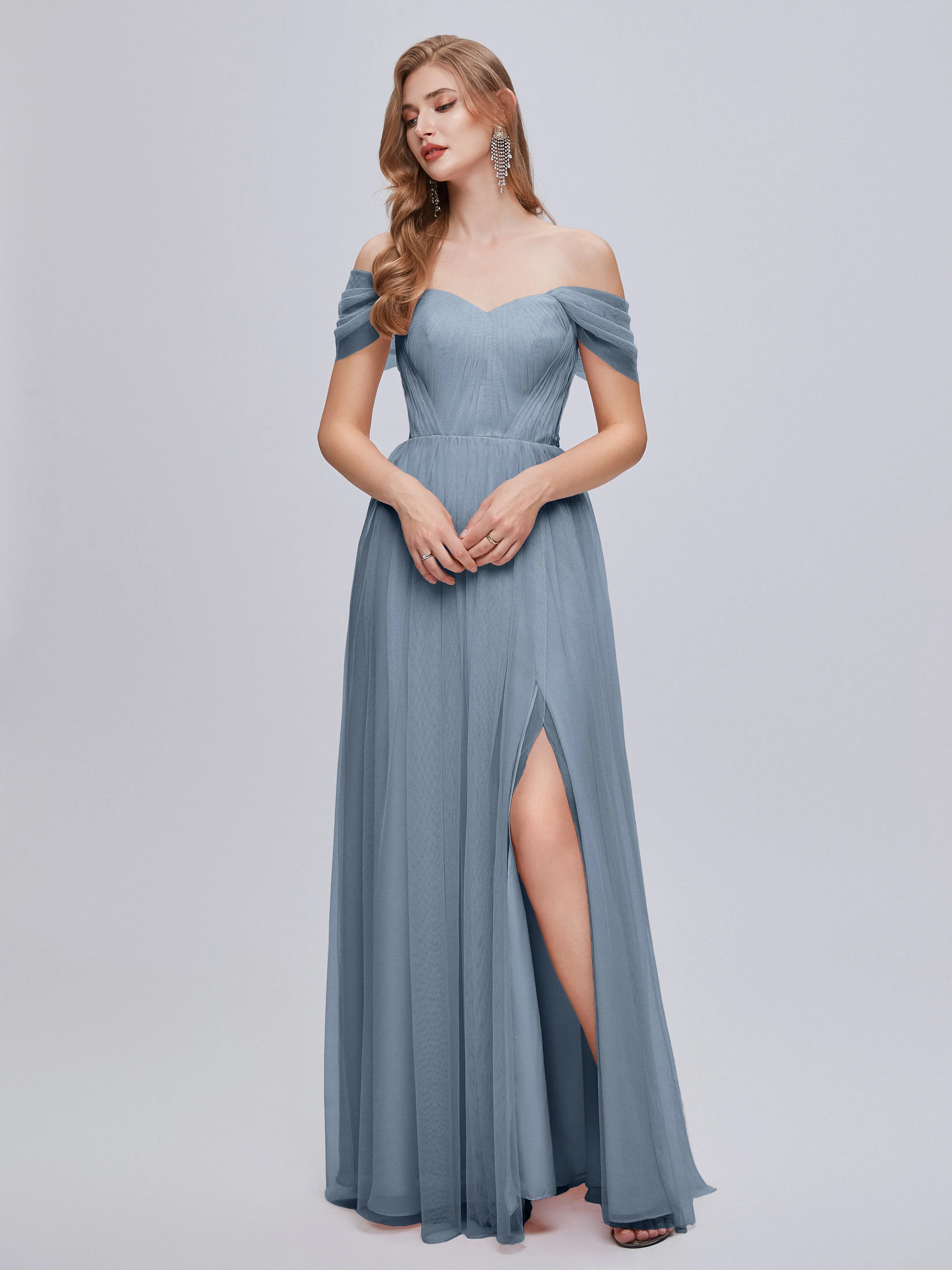 Ayla Split Convertible Chiffon Bridesmaid Dresses With Tulle