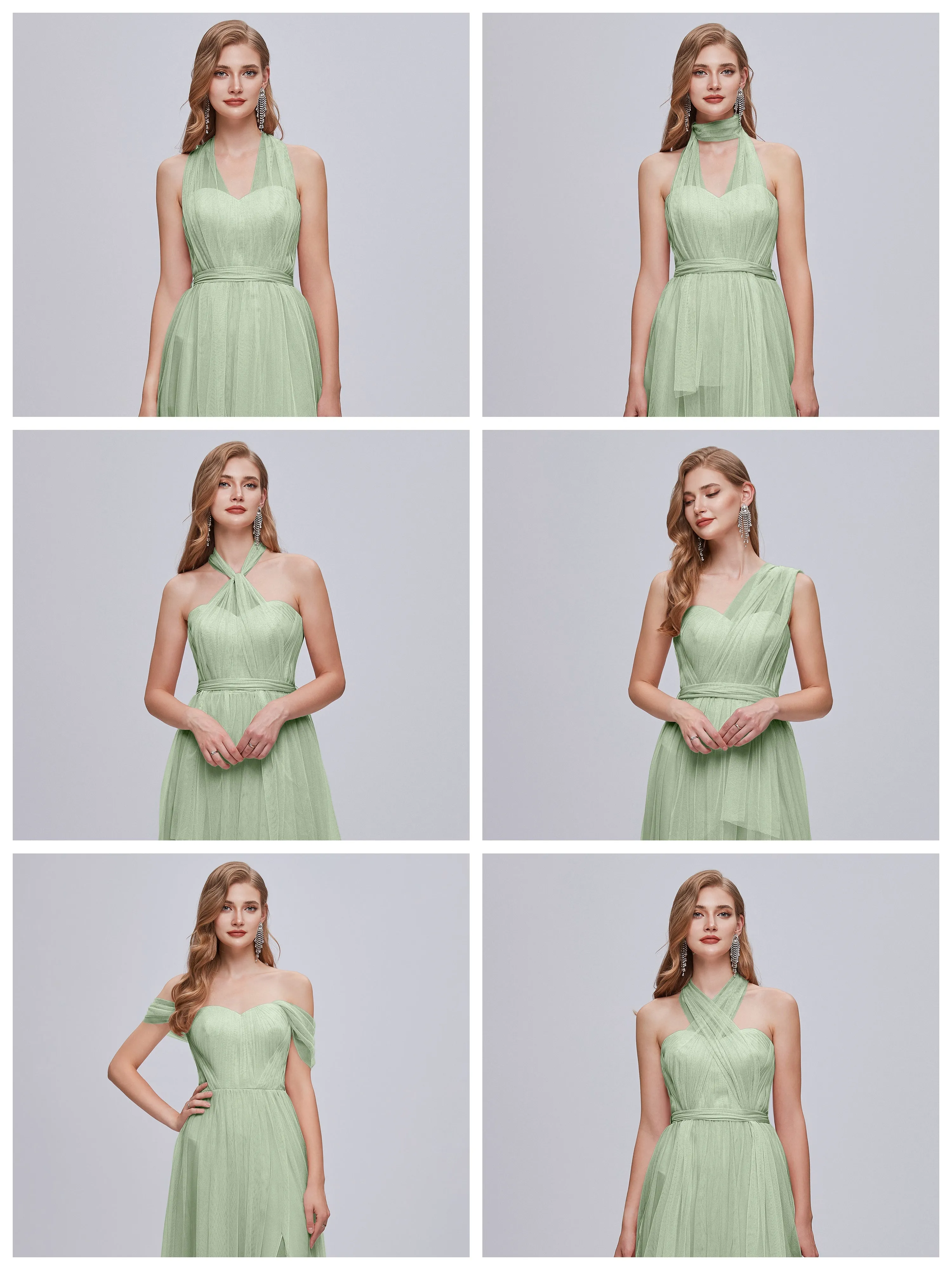 Ayla Split Convertible Chiffon Bridesmaid Dresses With Tulle
