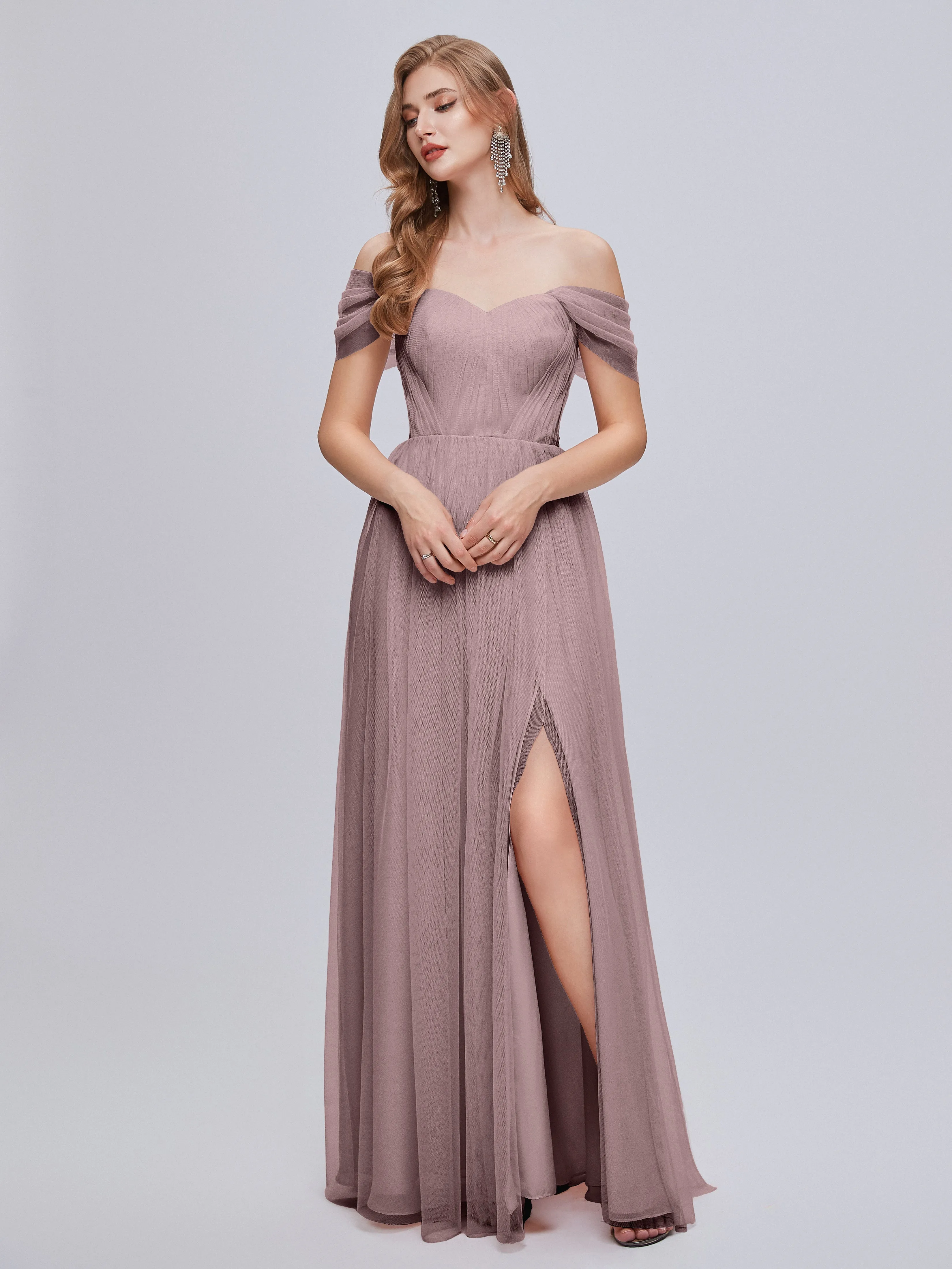 Ayla Split Convertible Chiffon Bridesmaid Dresses With Tulle