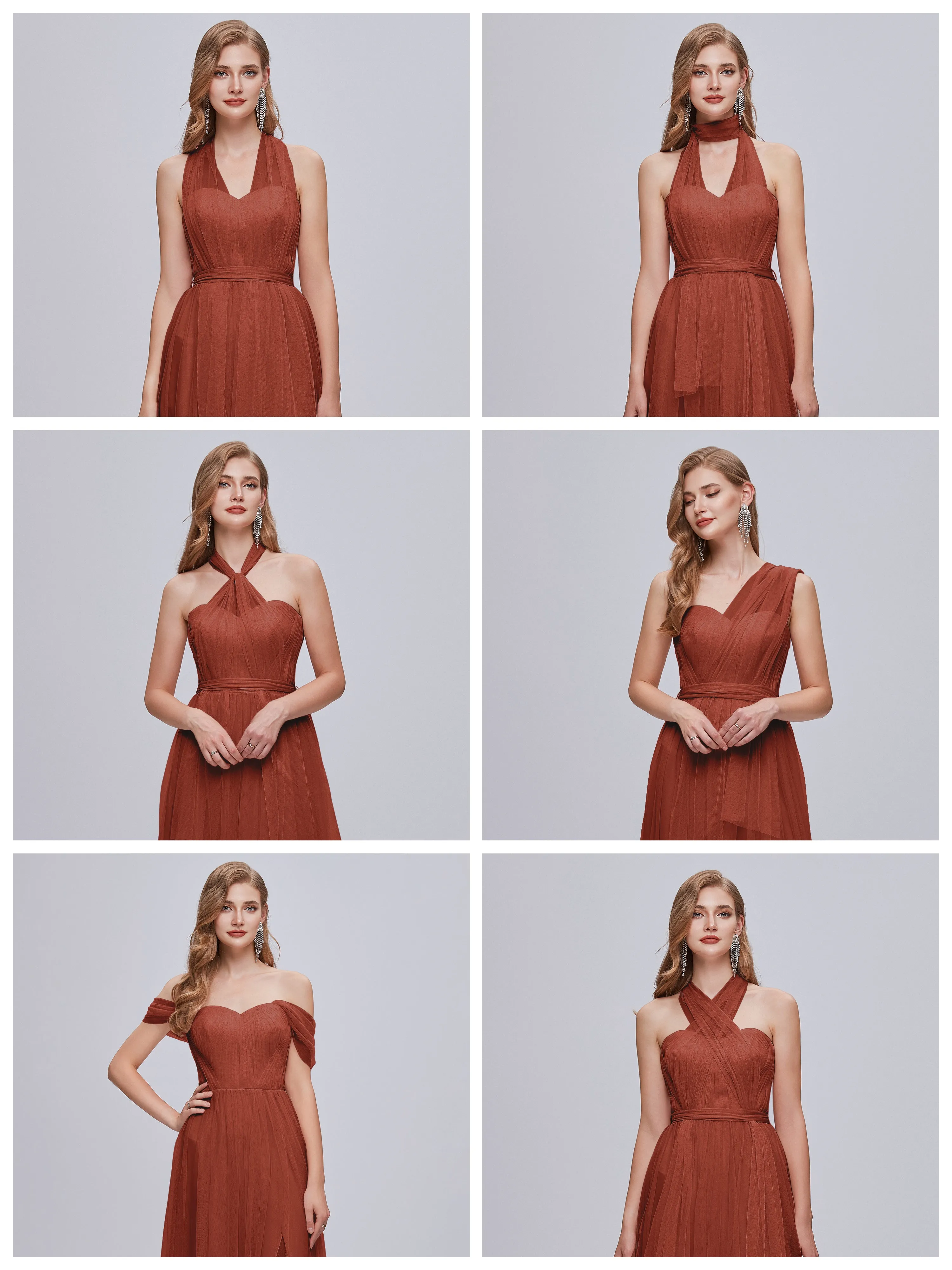 Ayla Split Convertible Chiffon Bridesmaid Dresses With Tulle