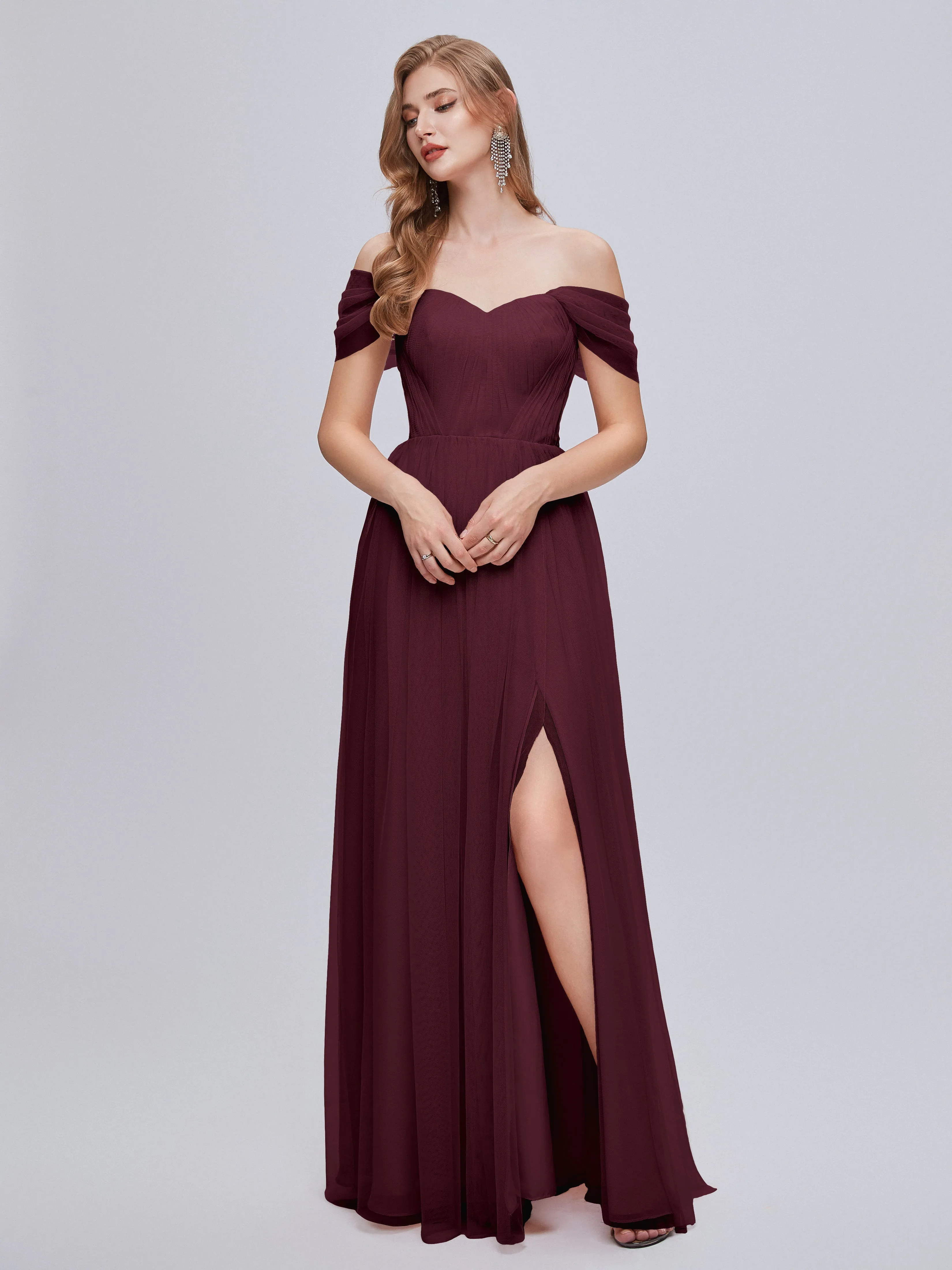 Ayla Split Convertible Chiffon Bridesmaid Dresses With Tulle