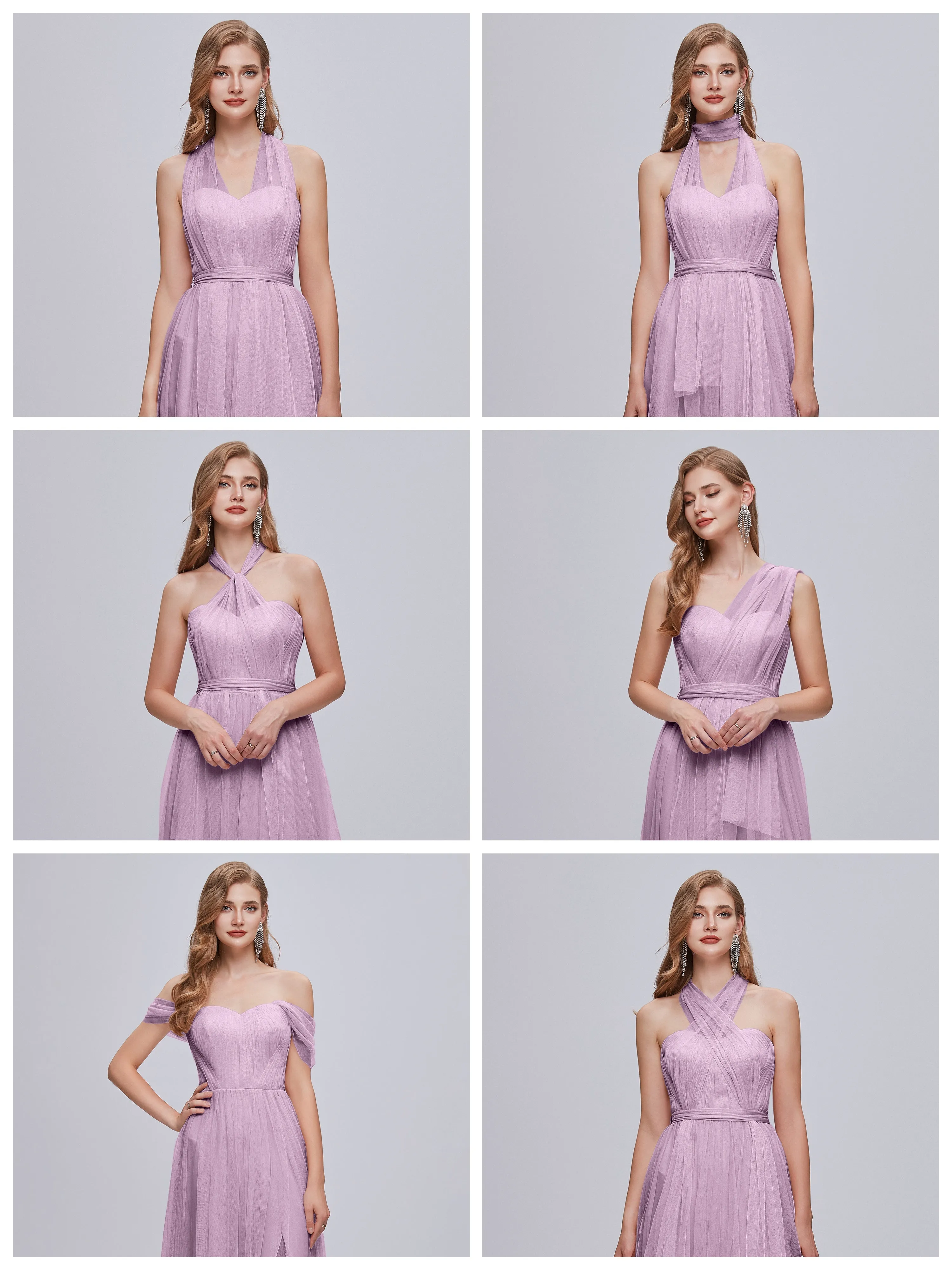 Ayla Split Convertible Chiffon Bridesmaid Dresses With Tulle