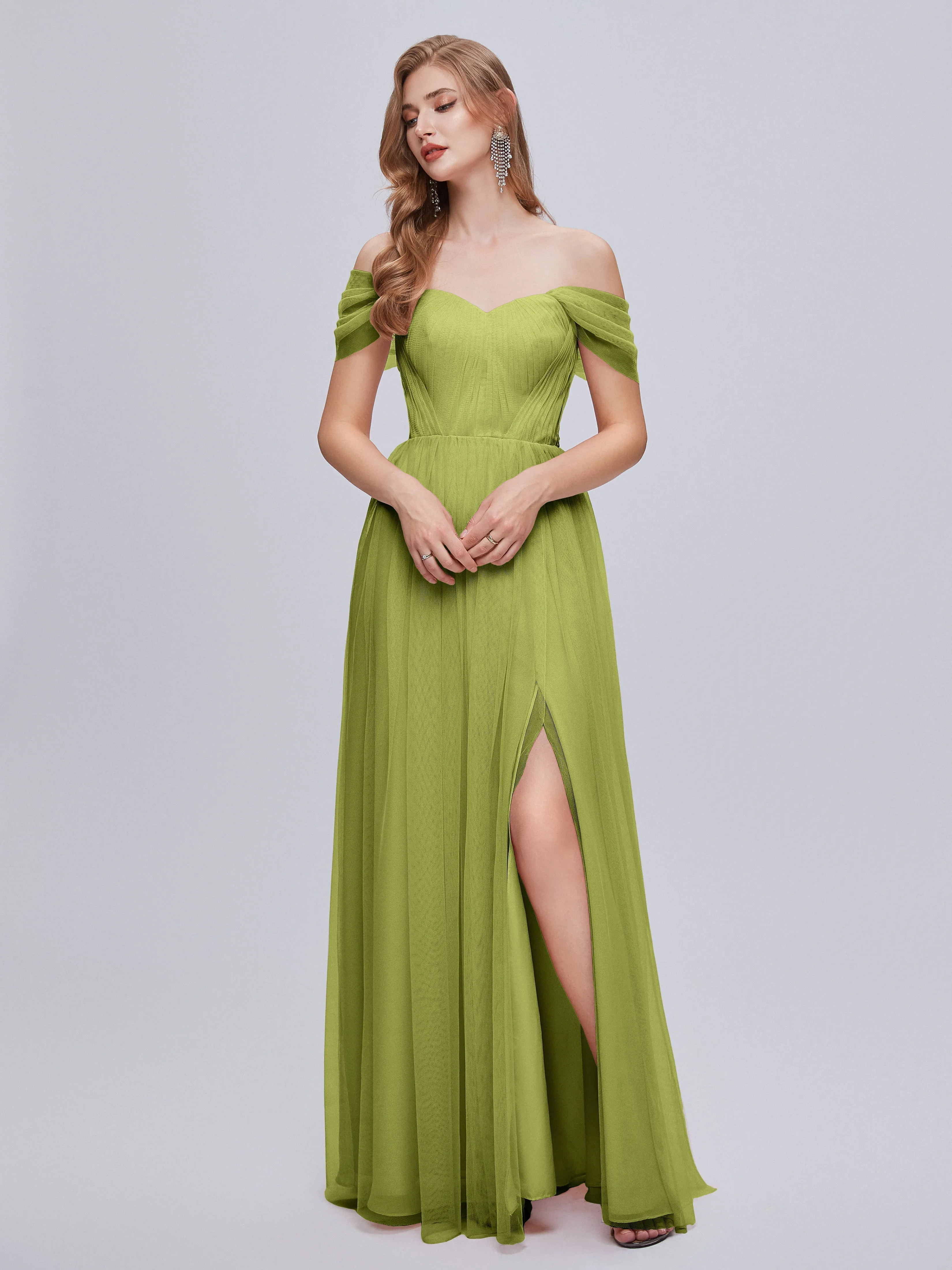 Ayla Split Convertible Chiffon Bridesmaid Dresses With Tulle