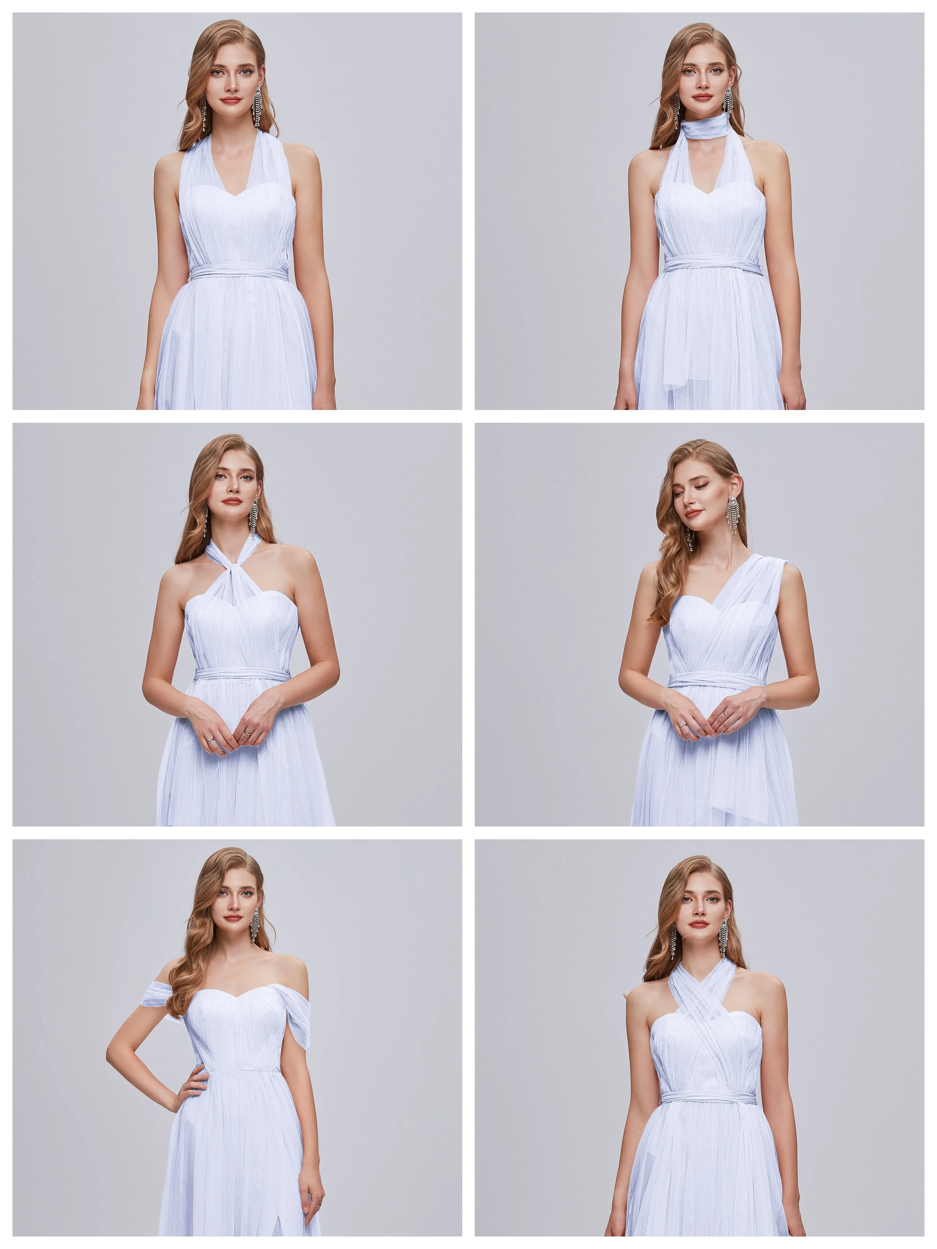 Ayla Split Convertible Chiffon Bridesmaid Dresses With Tulle