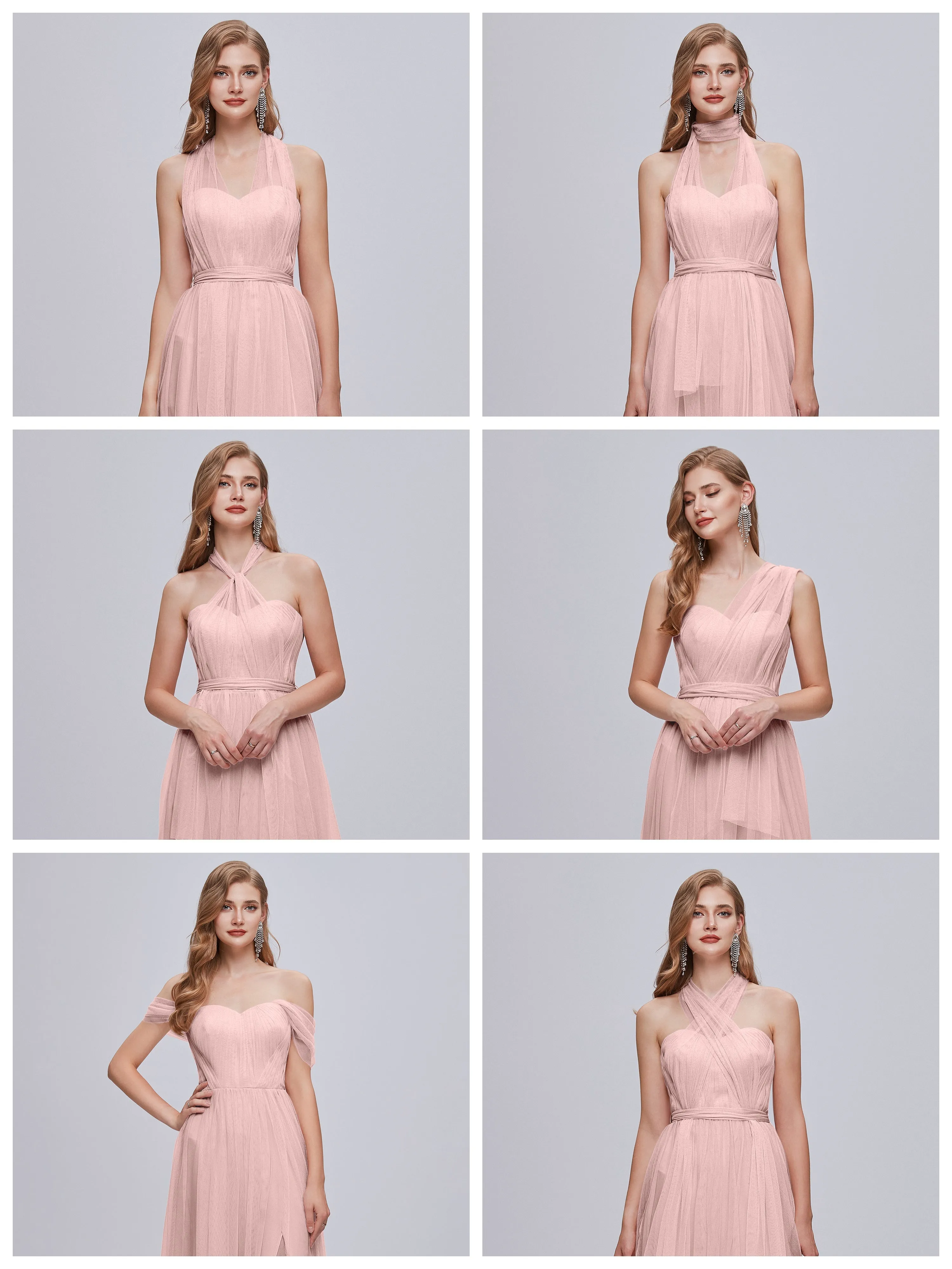 Ayla Split Convertible Chiffon Bridesmaid Dresses With Tulle