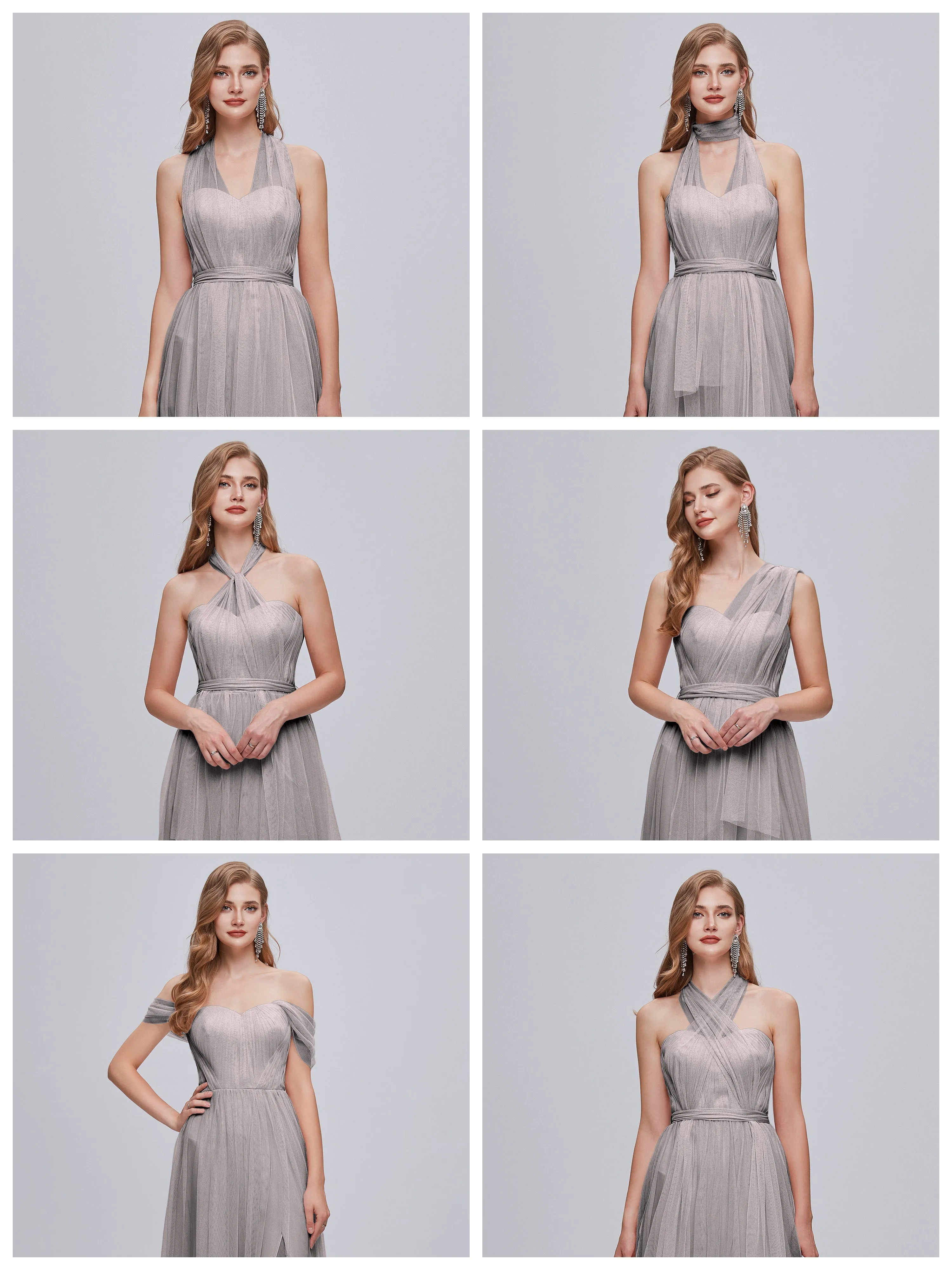 Ayla Split Convertible Chiffon Bridesmaid Dresses With Tulle