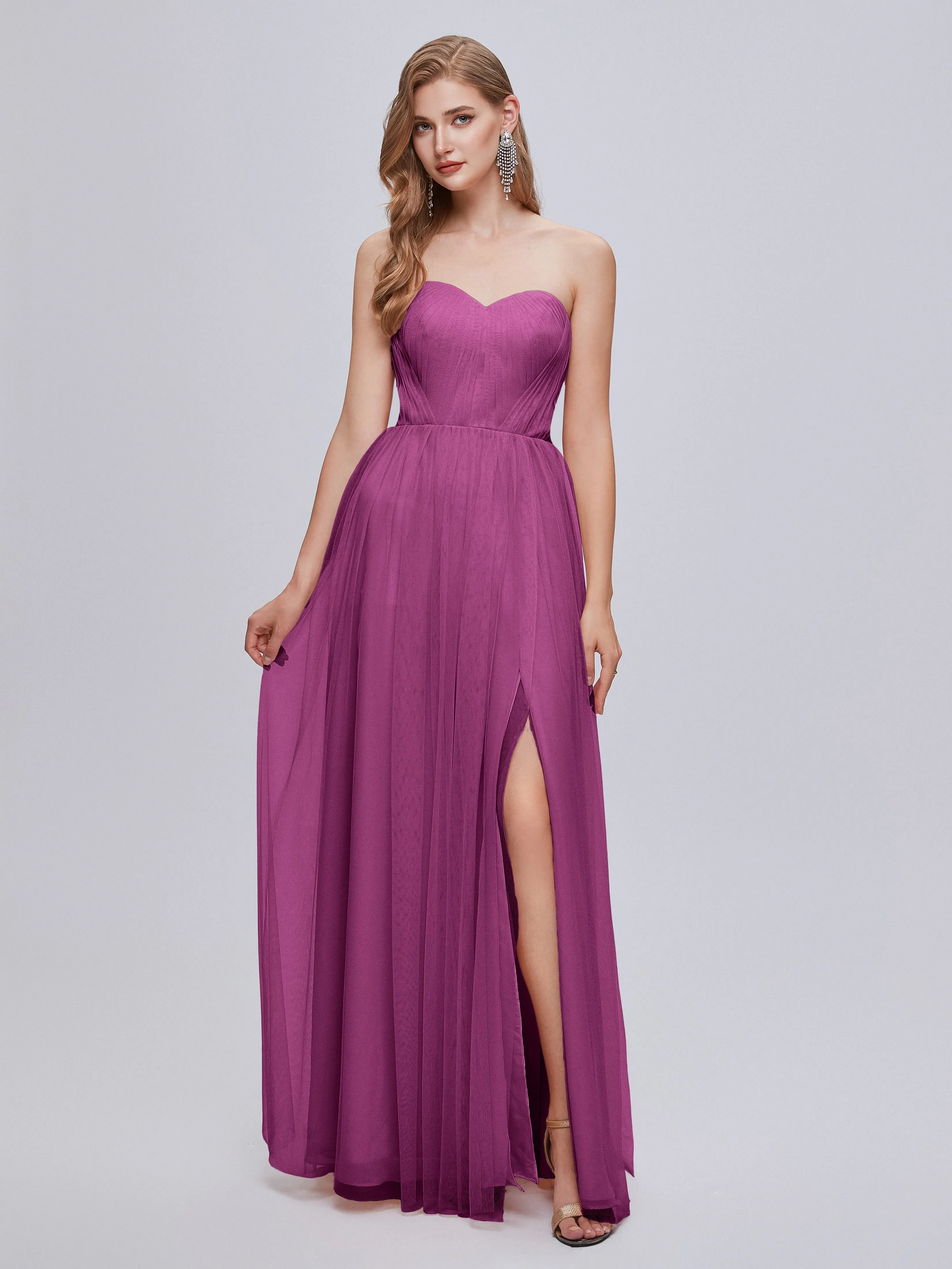 Ayla Split Convertible Chiffon Bridesmaid Dresses With Tulle