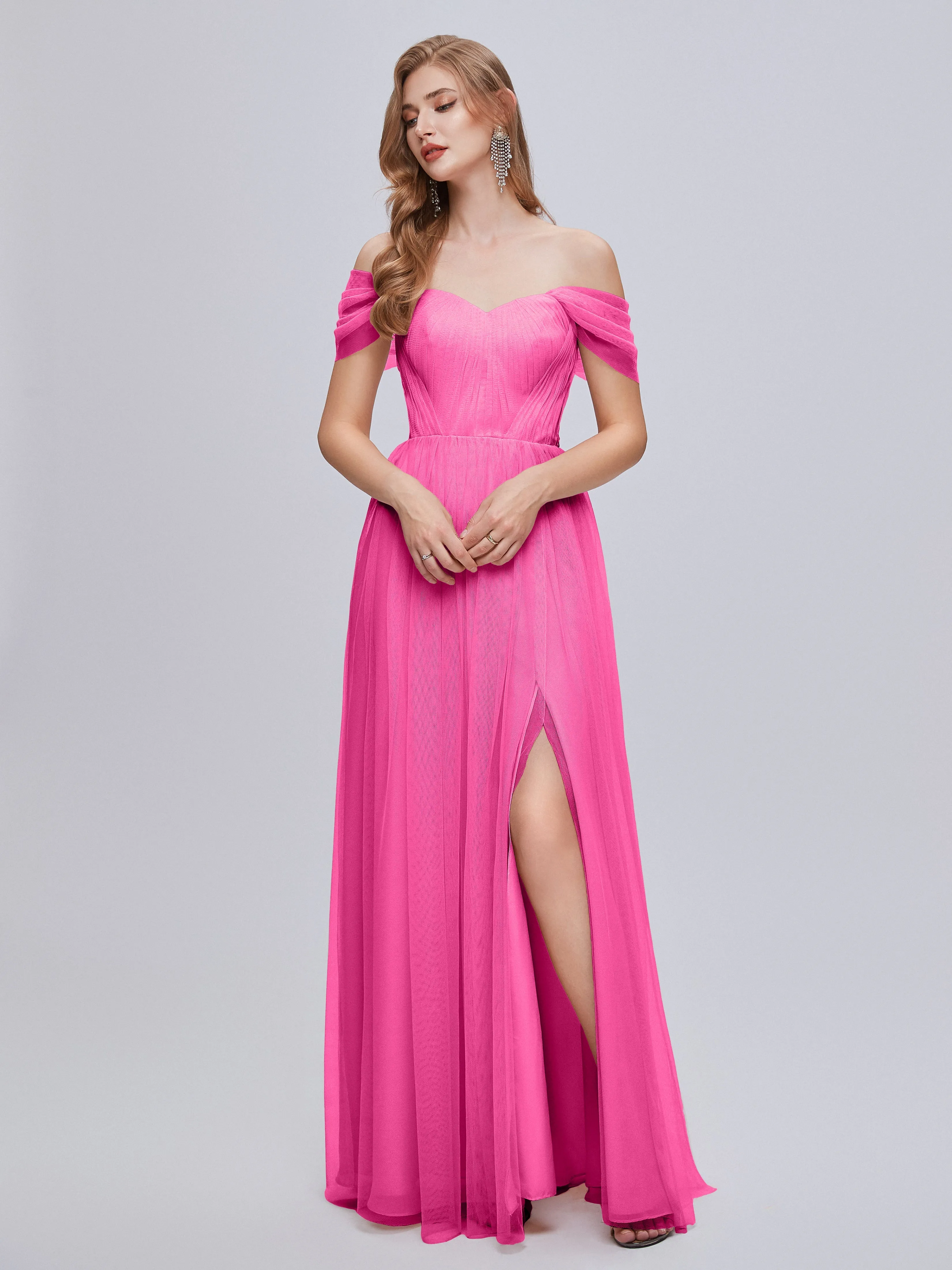 Ayla Split Convertible Chiffon Bridesmaid Dresses With Tulle