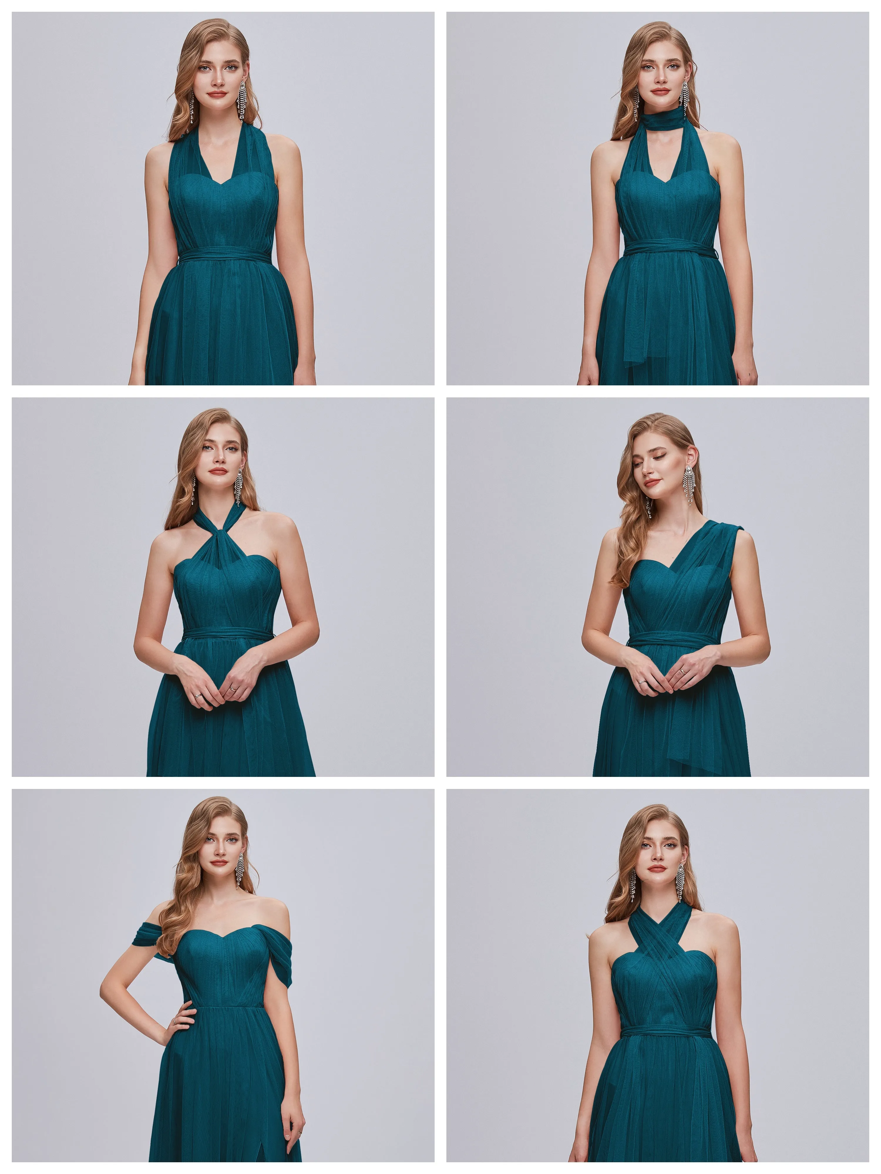 Ayla Split Convertible Chiffon Bridesmaid Dresses With Tulle