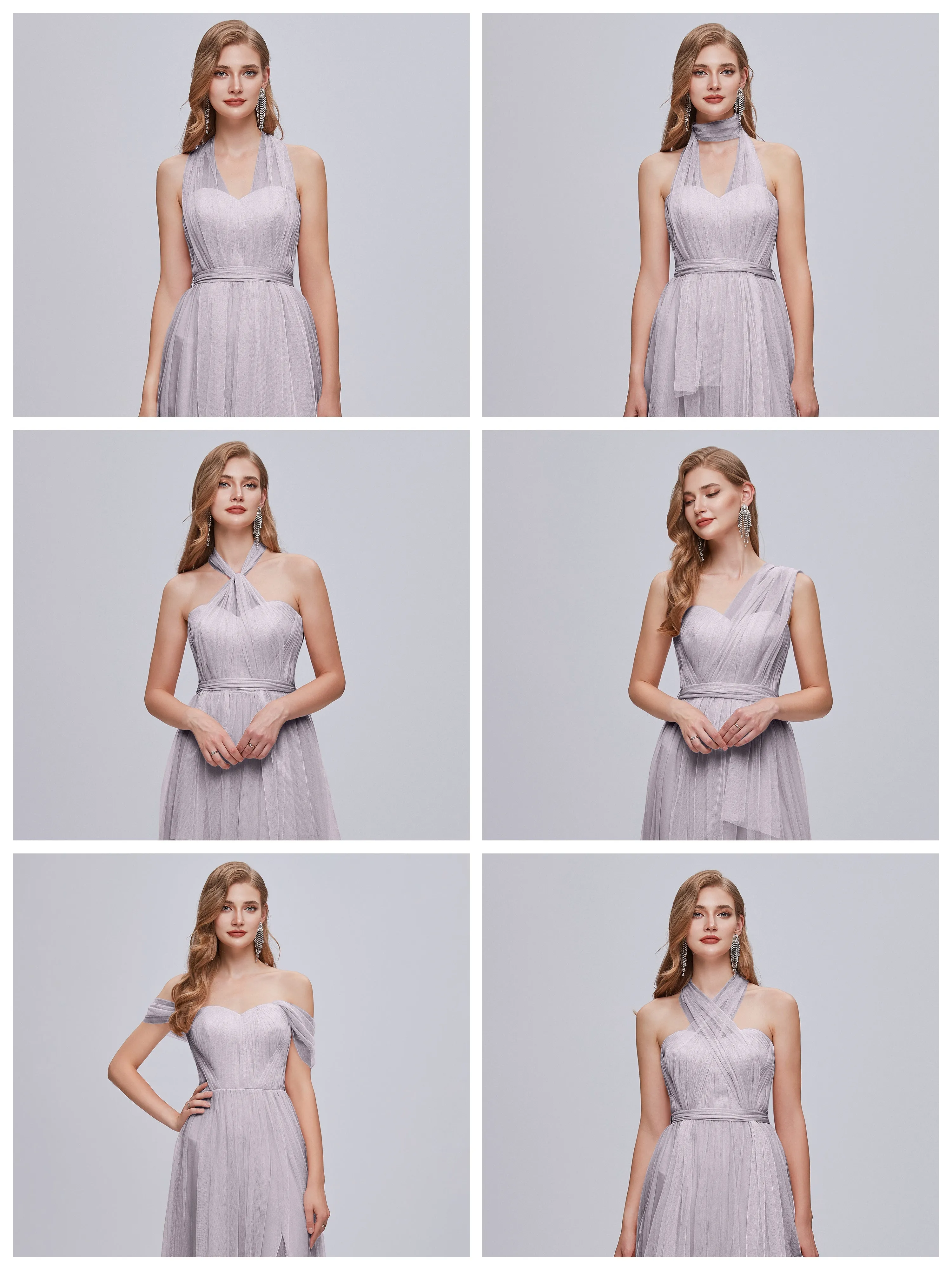 Ayla Split Convertible Chiffon Bridesmaid Dresses With Tulle