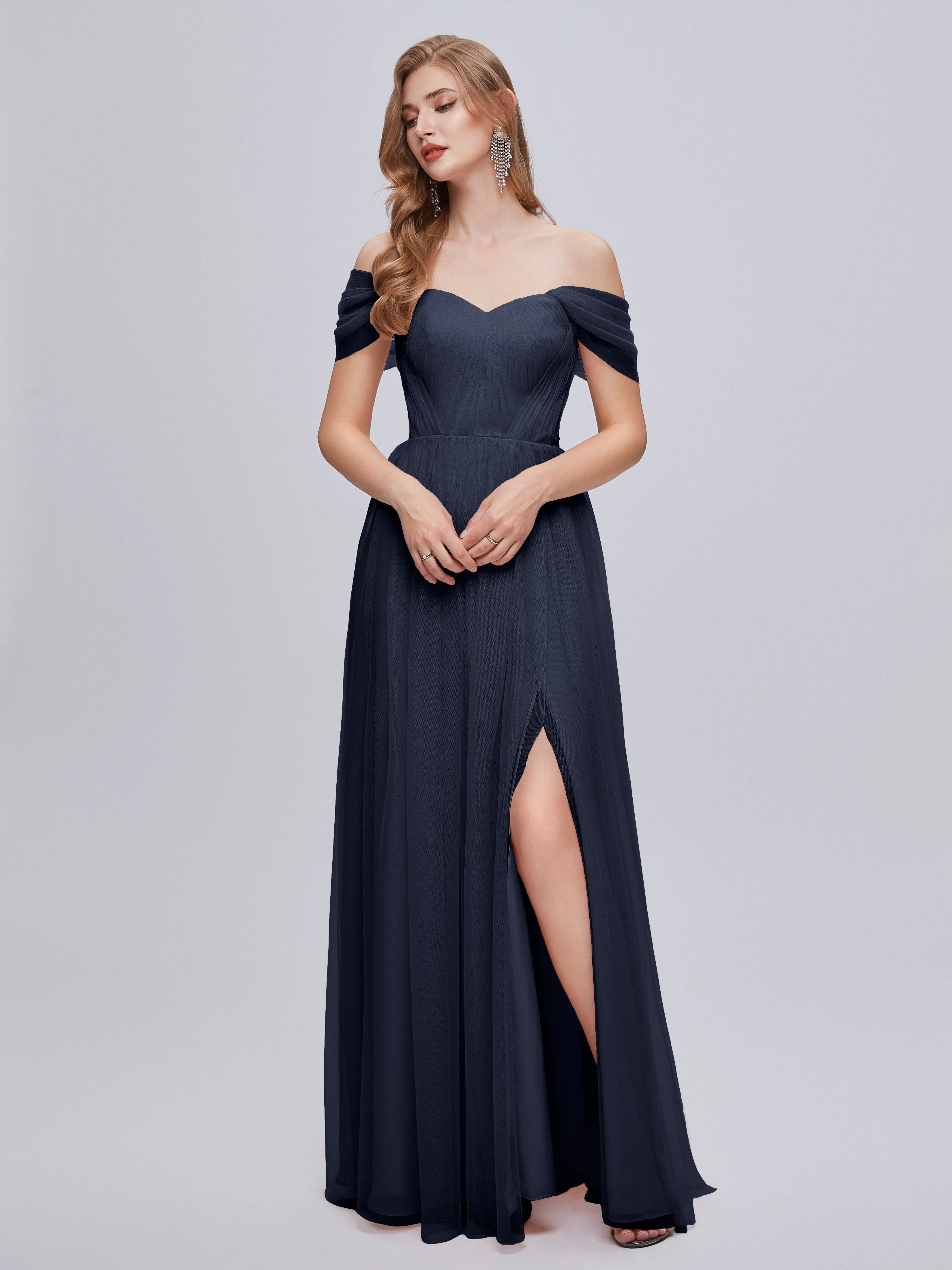 Ayla Split Convertible Chiffon Bridesmaid Dresses With Tulle