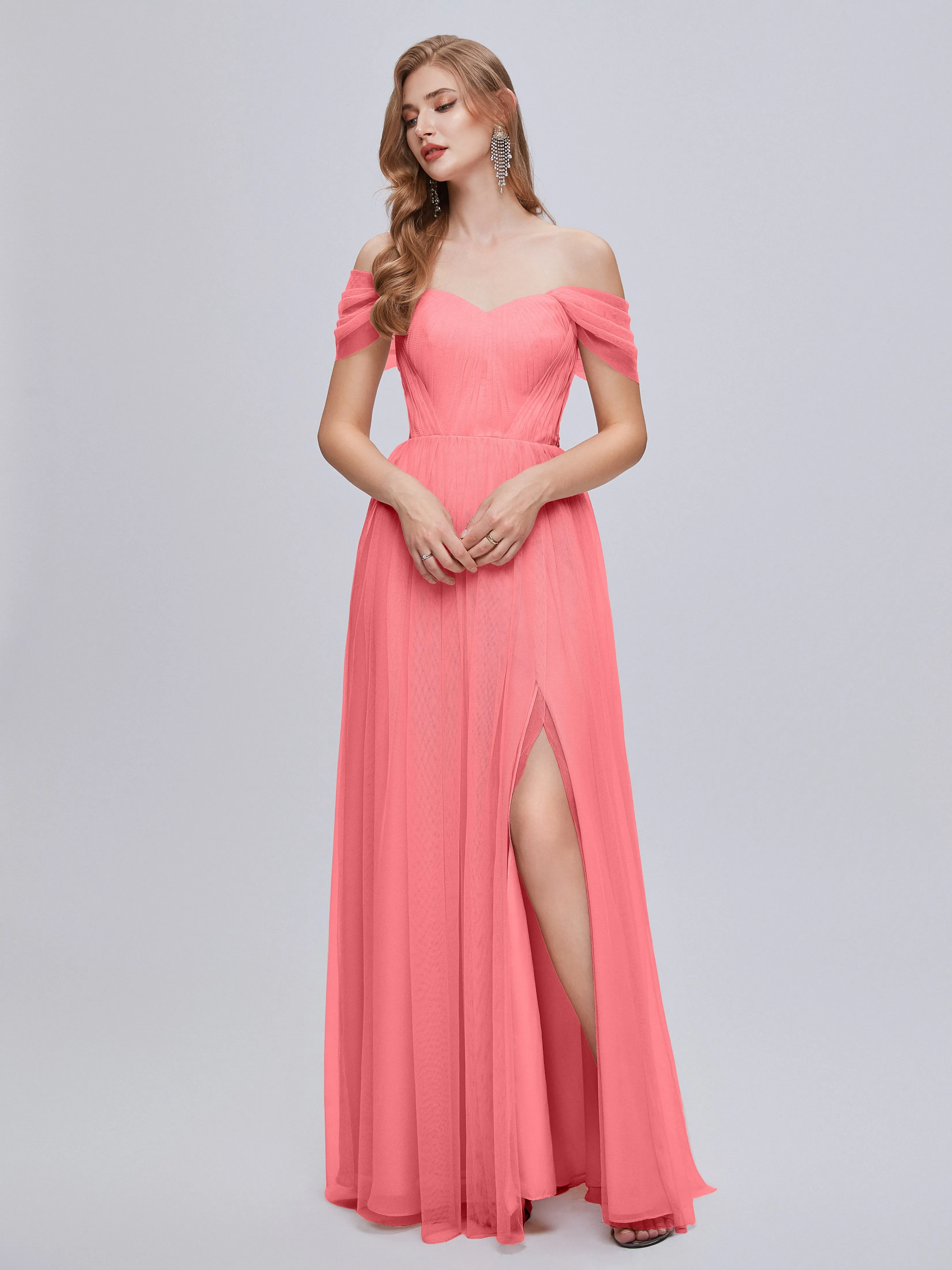 Ayla Split Convertible Chiffon Bridesmaid Dresses With Tulle