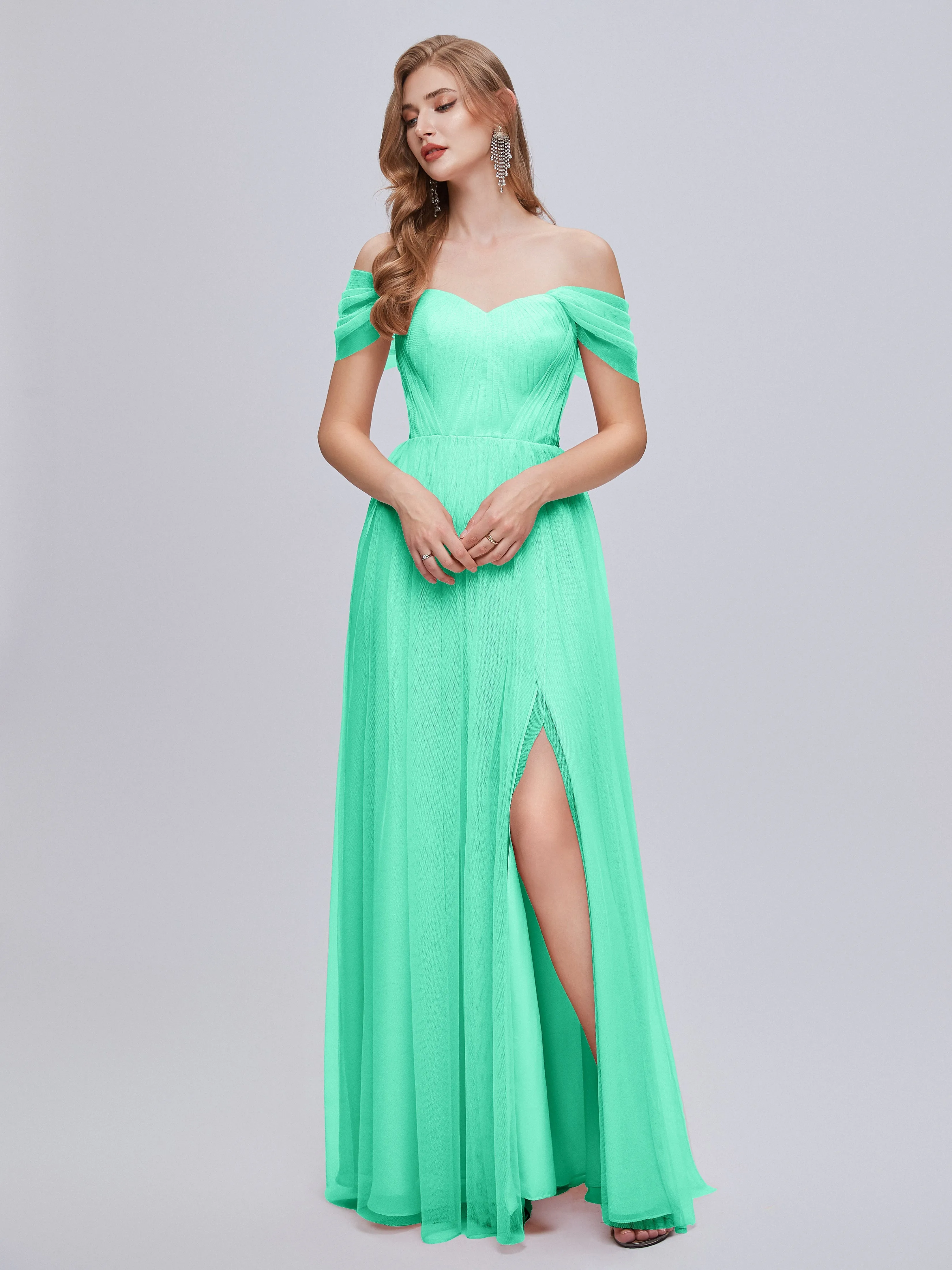 Ayla Split Convertible Chiffon Bridesmaid Dresses With Tulle