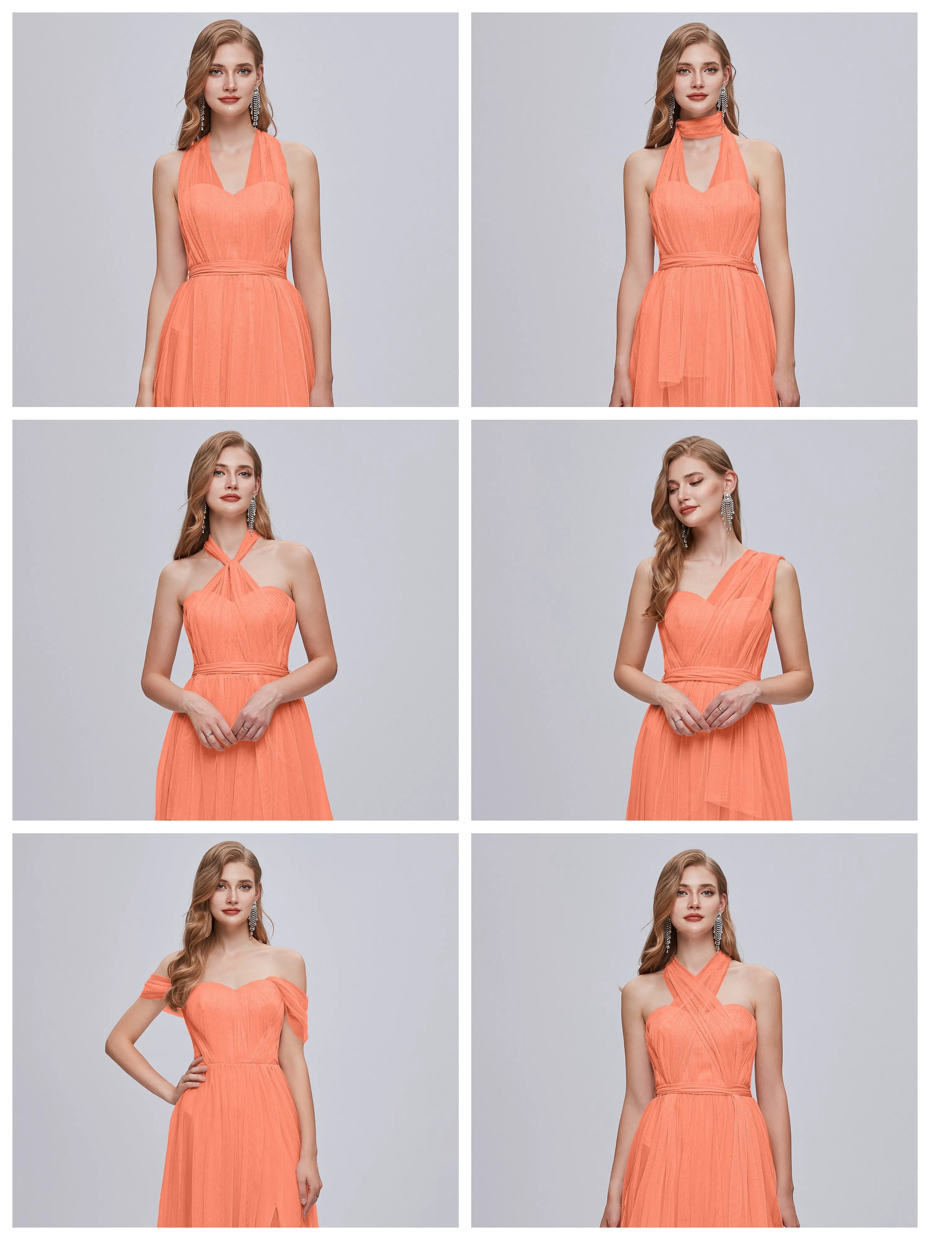 Ayla Split Convertible Chiffon Bridesmaid Dresses With Tulle