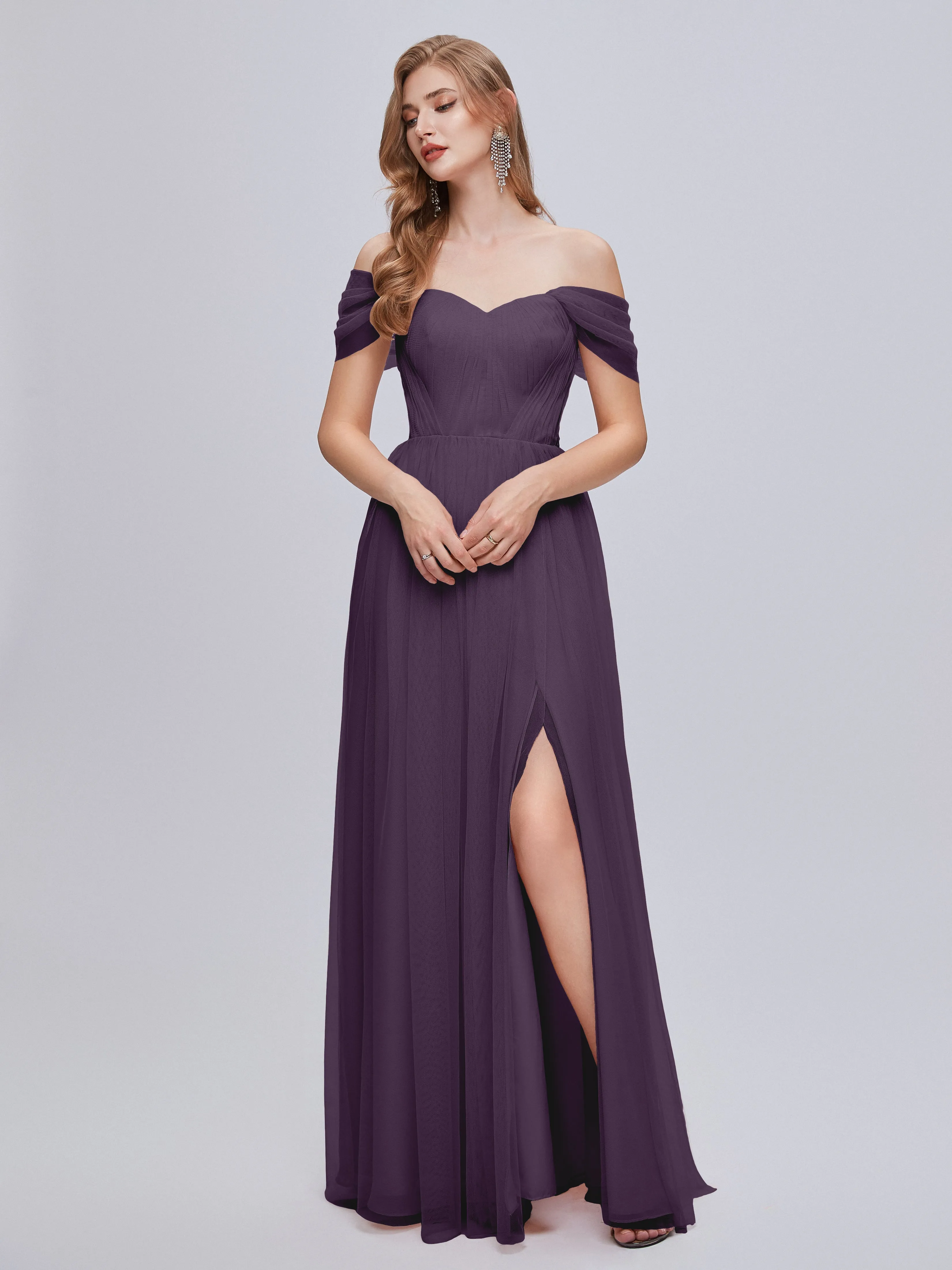 Ayla Split Convertible Chiffon Bridesmaid Dresses With Tulle