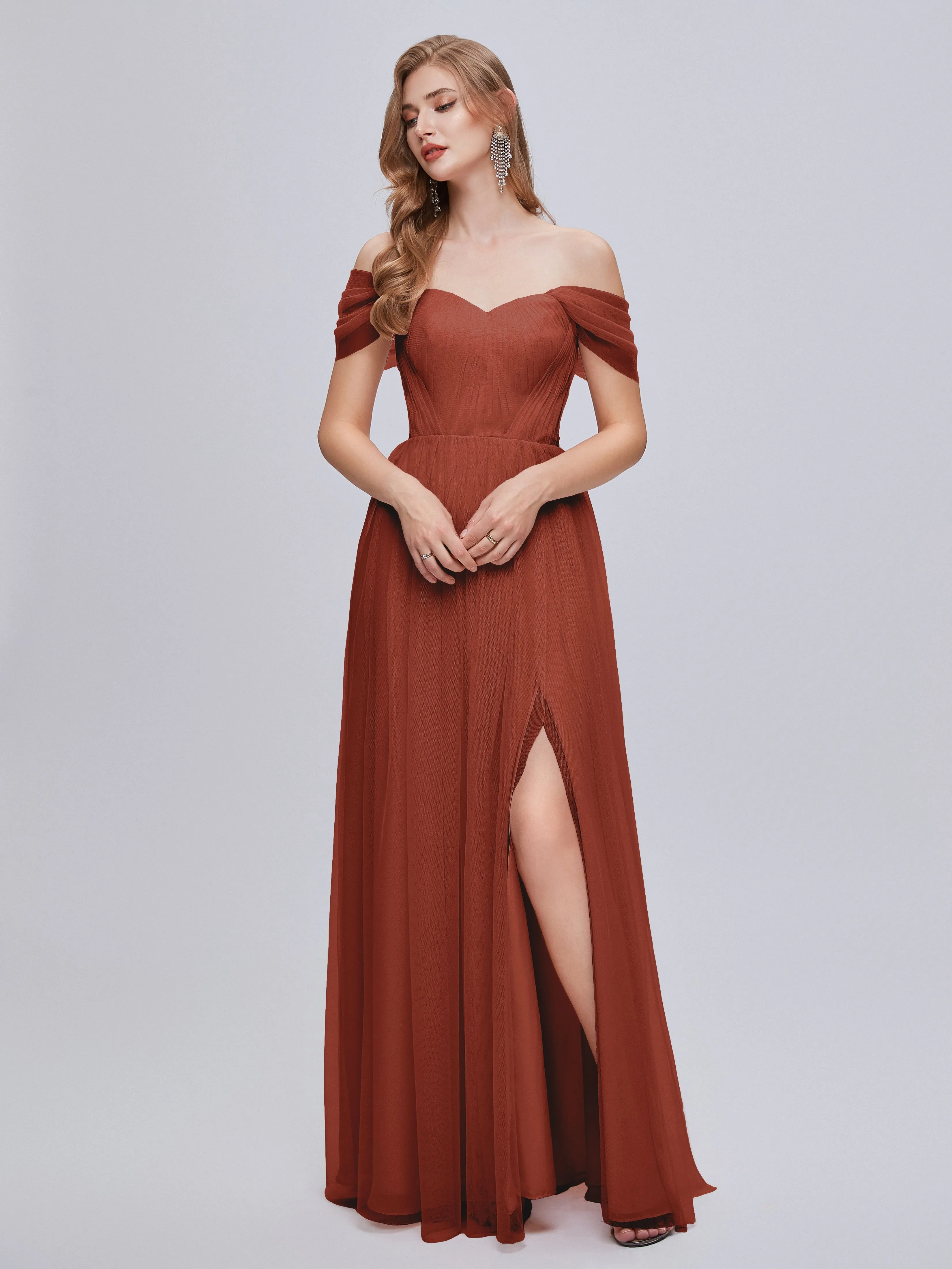 Ayla Split Convertible Chiffon Bridesmaid Dresses With Tulle