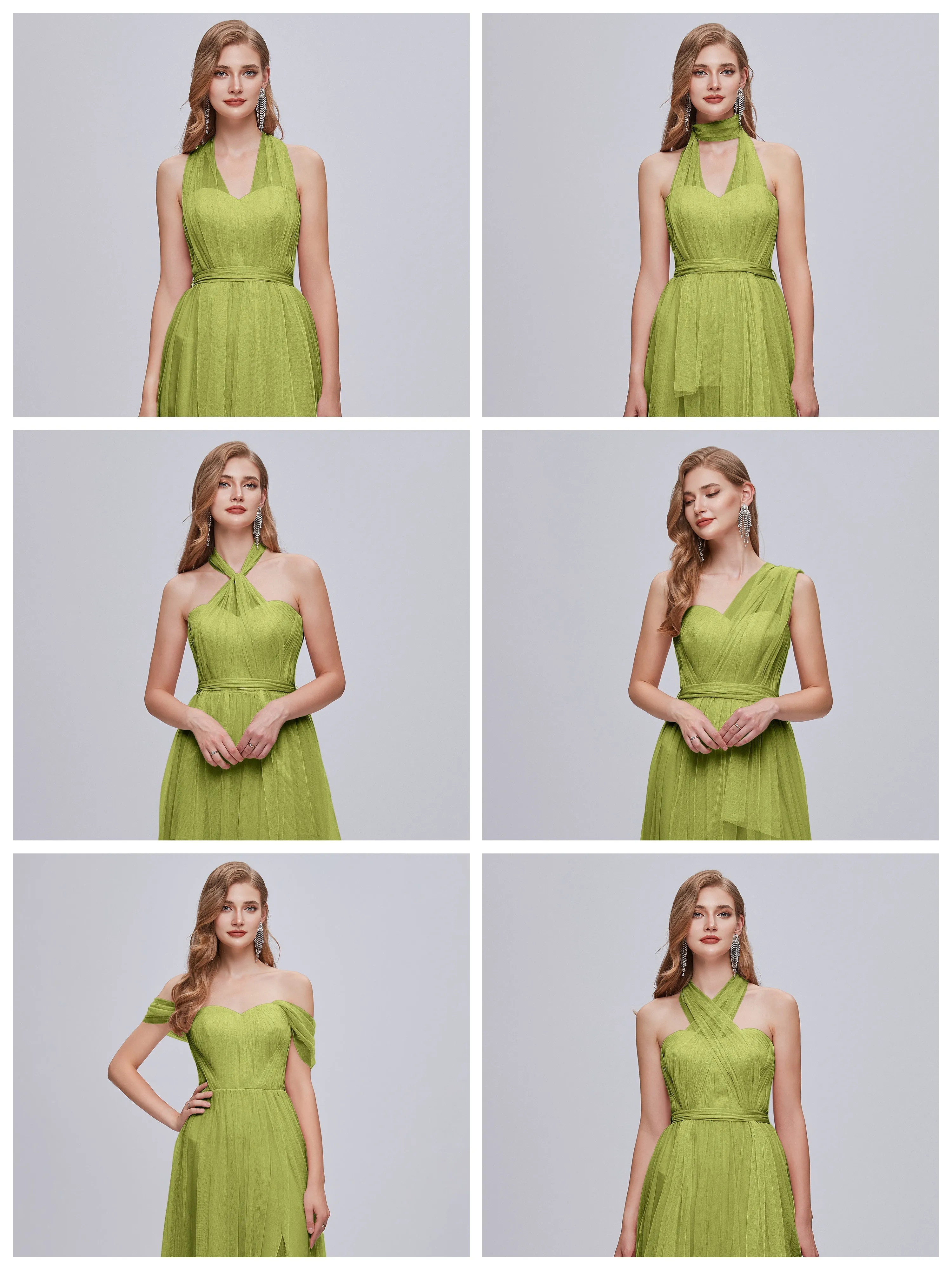 Ayla Split Convertible Chiffon Bridesmaid Dresses With Tulle
