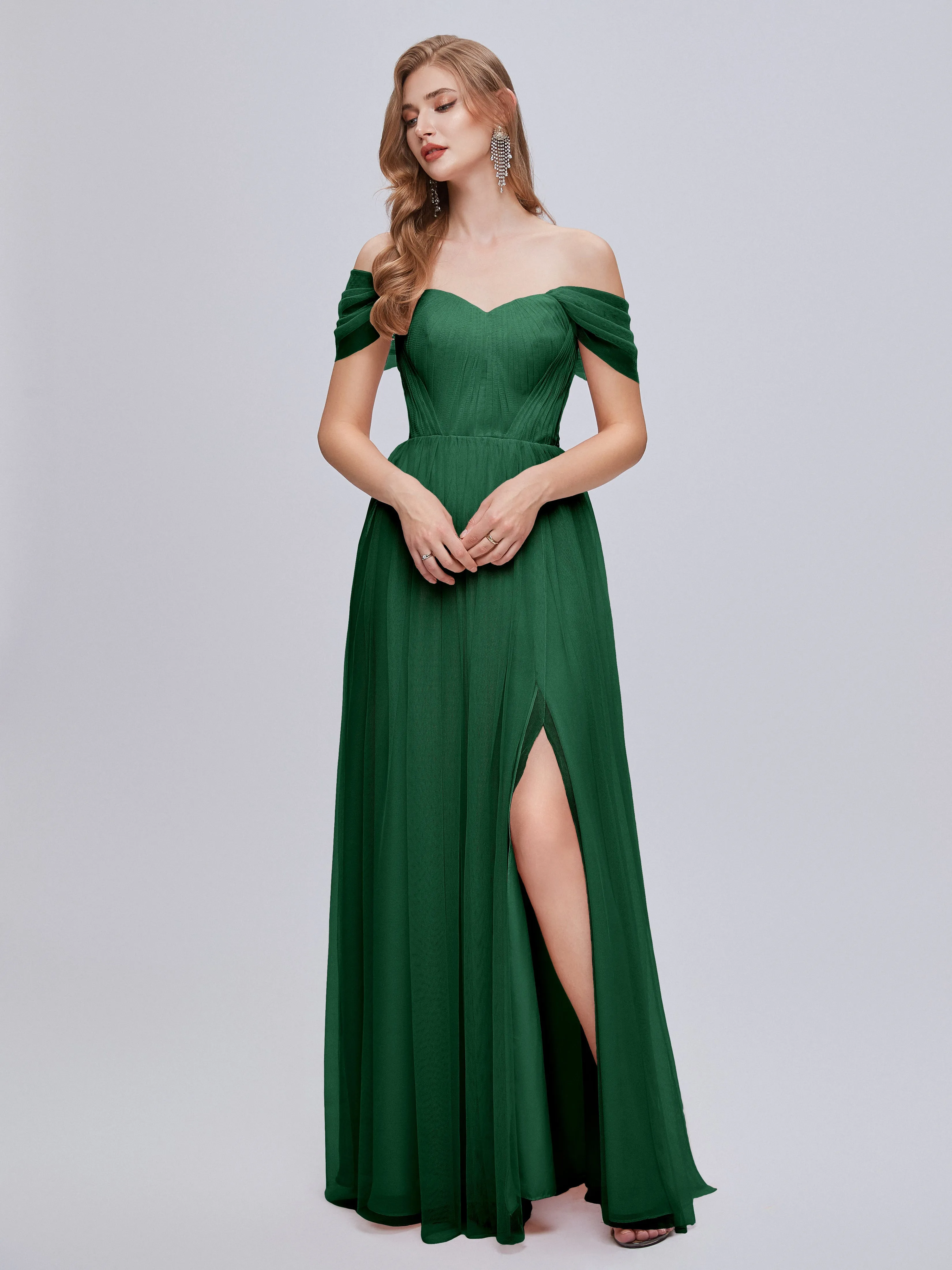 Ayla Split Convertible Chiffon Bridesmaid Dresses With Tulle