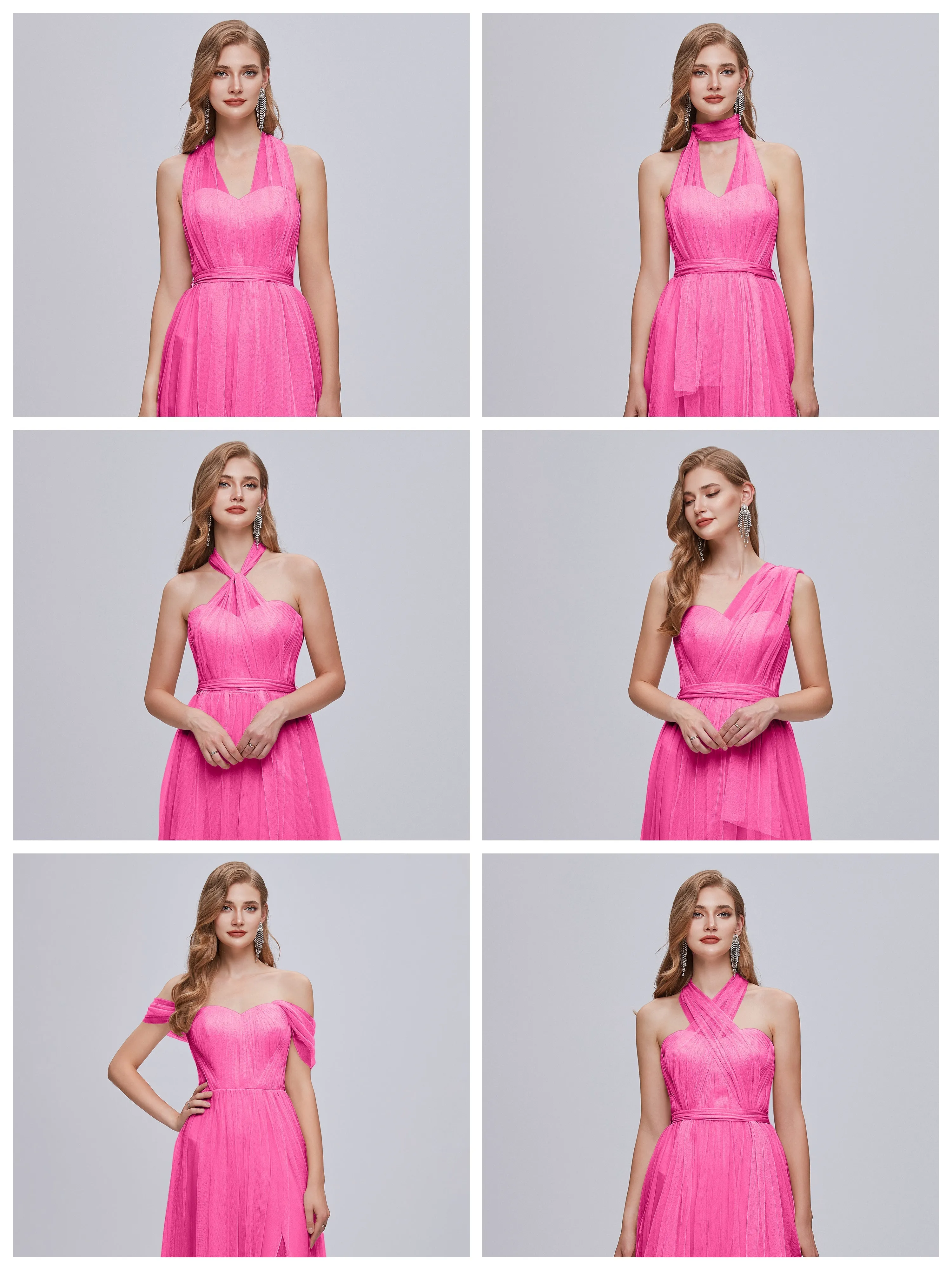 Ayla Split Convertible Chiffon Bridesmaid Dresses With Tulle