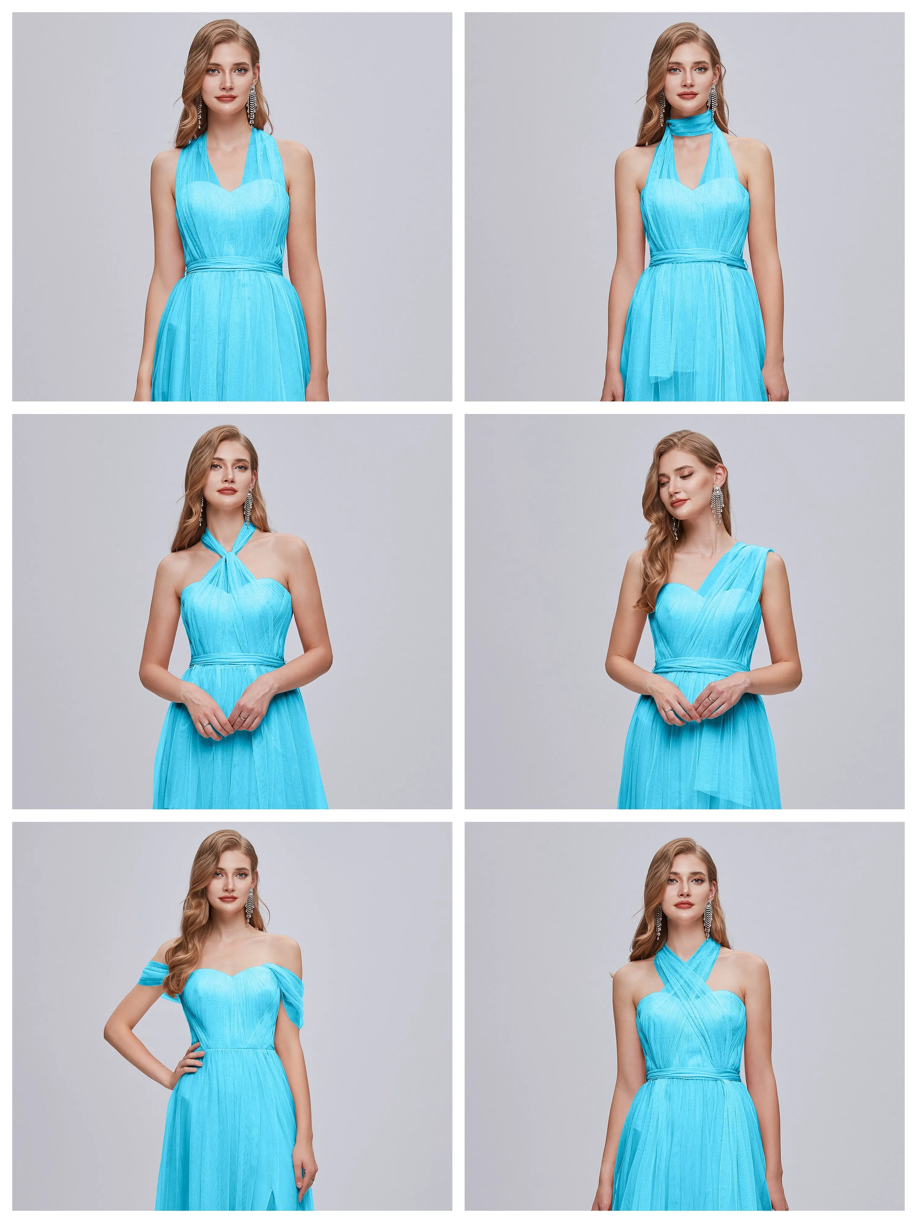 Ayla Split Convertible Chiffon Bridesmaid Dresses With Tulle