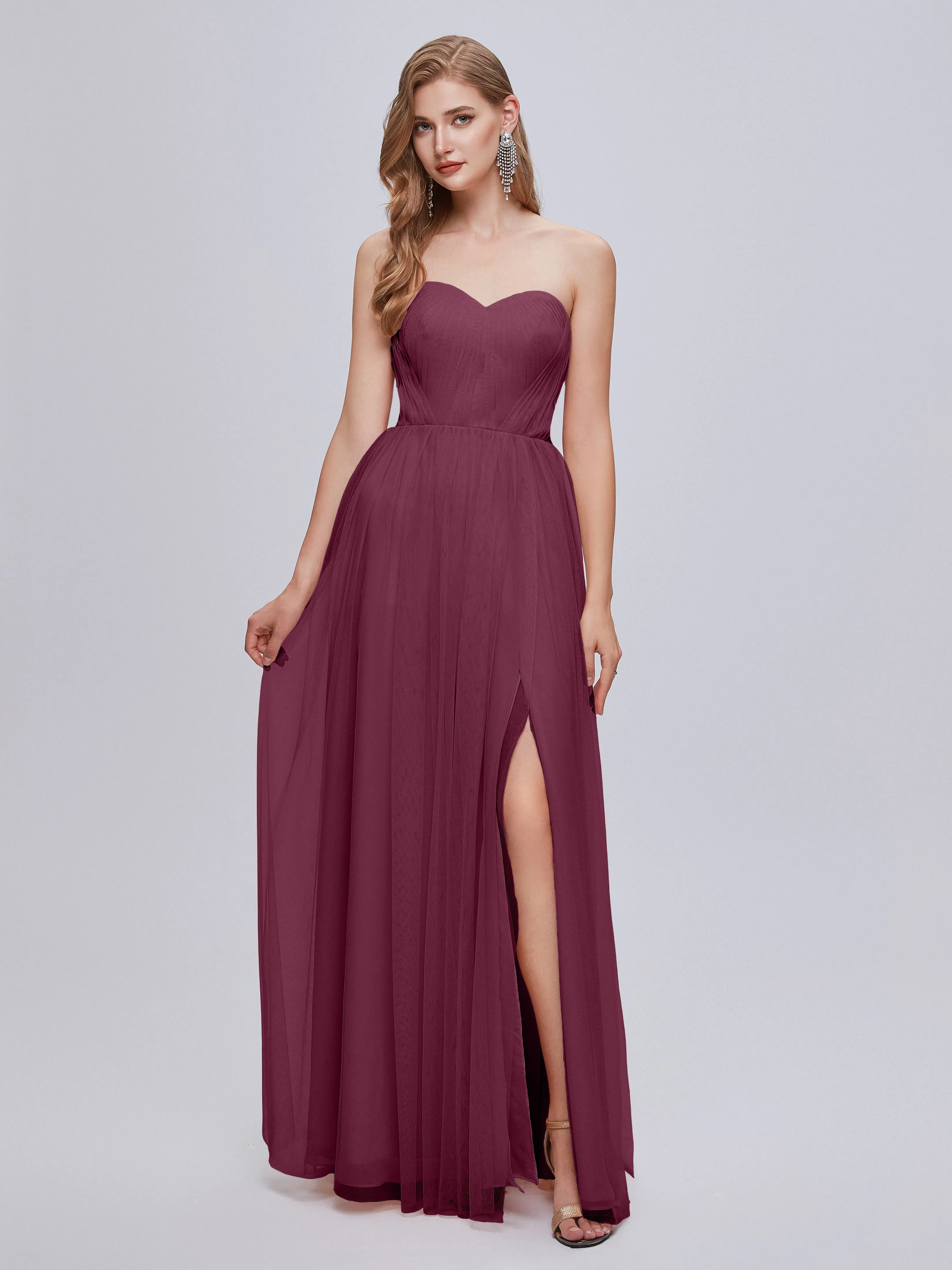 Ayla Split Convertible Chiffon Bridesmaid Dresses With Tulle