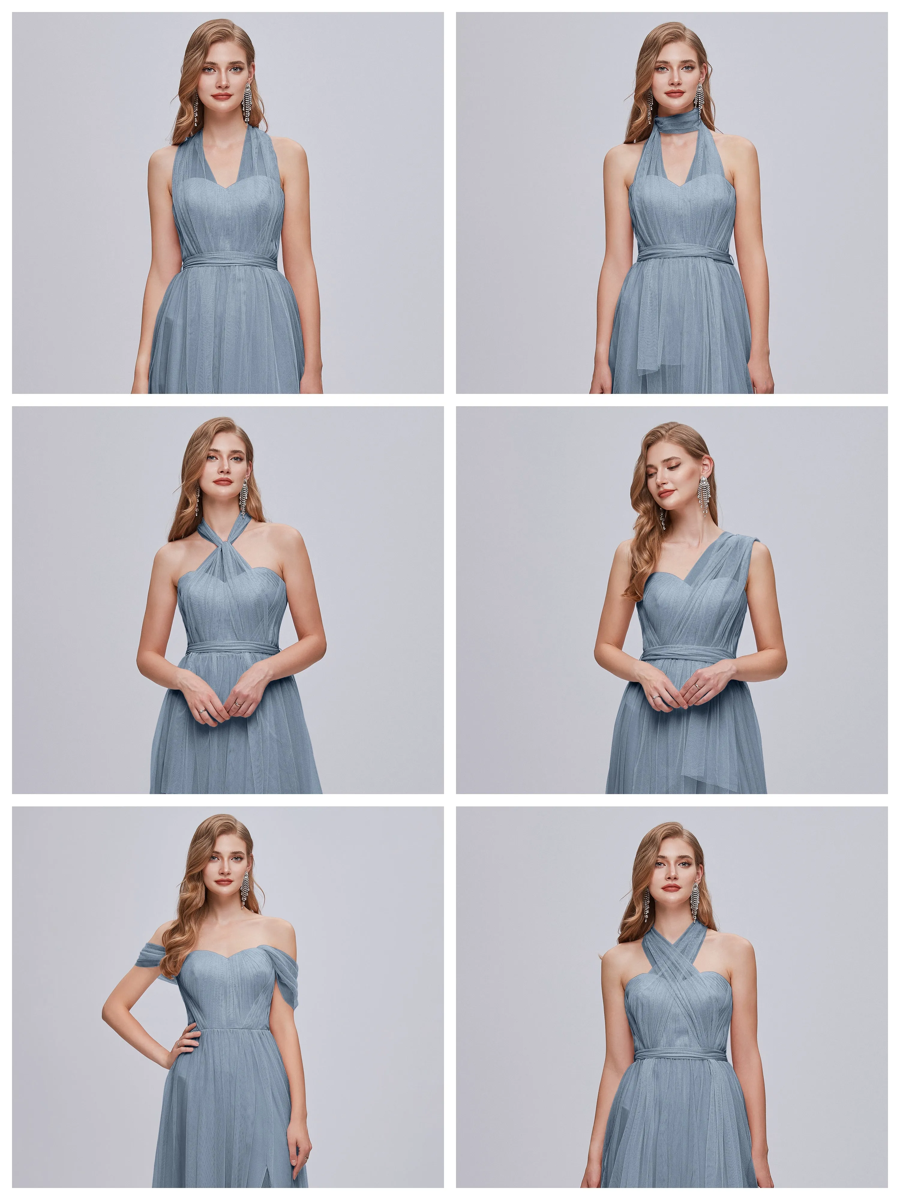 Ayla Split Convertible Chiffon Bridesmaid Dresses With Tulle