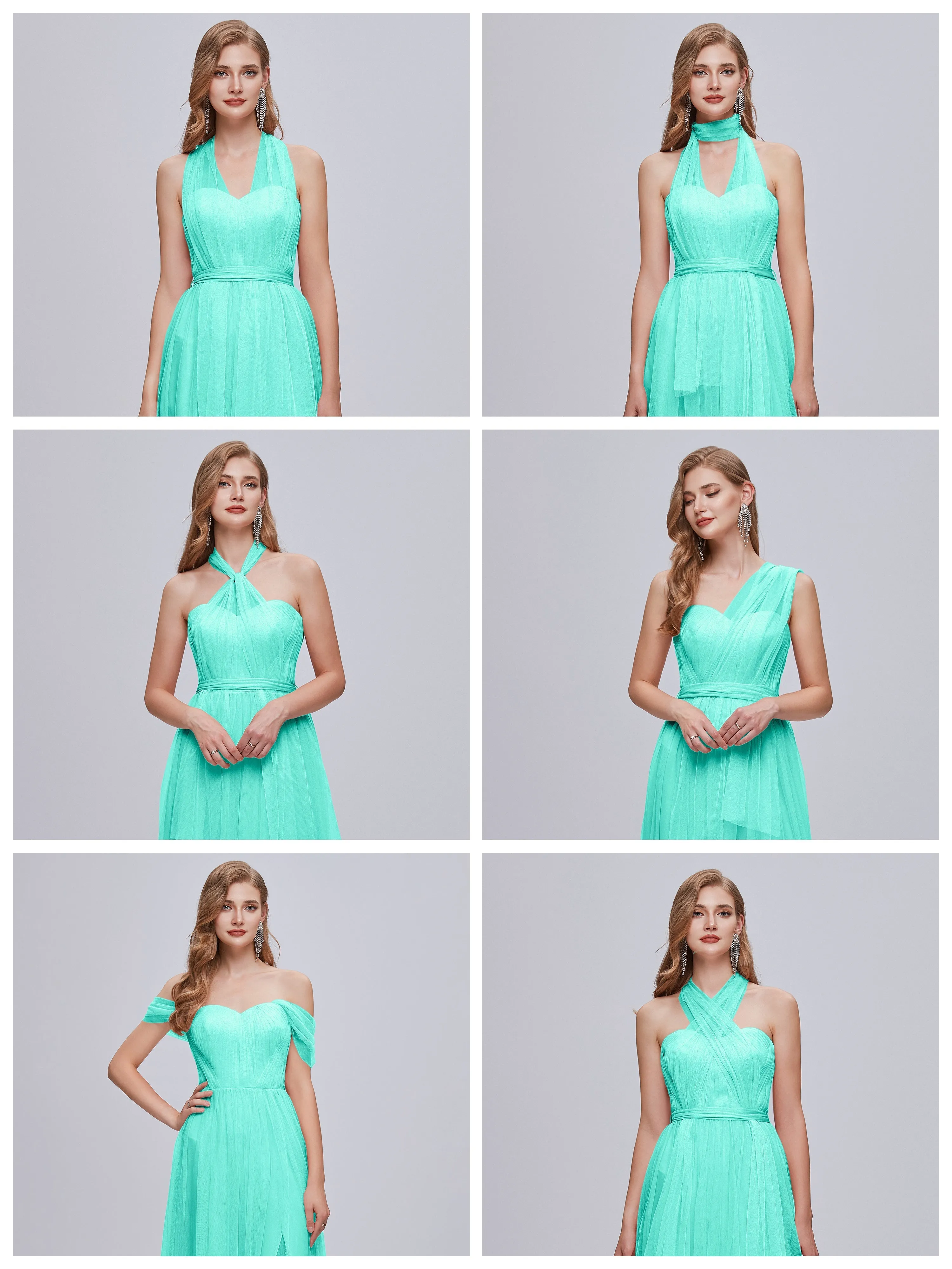 Ayla Split Convertible Chiffon Bridesmaid Dresses With Tulle