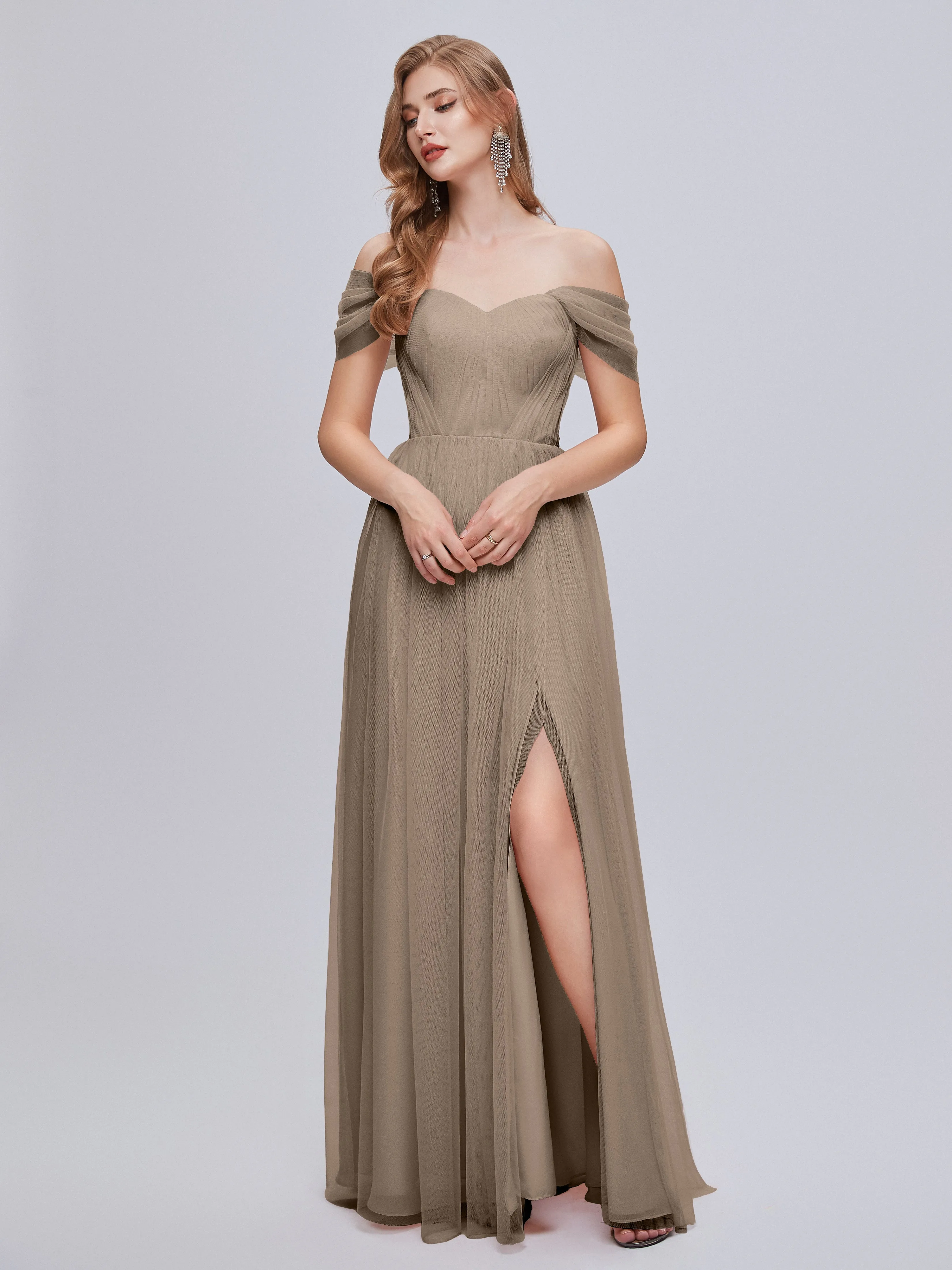 Ayla Split Convertible Chiffon Bridesmaid Dresses With Tulle