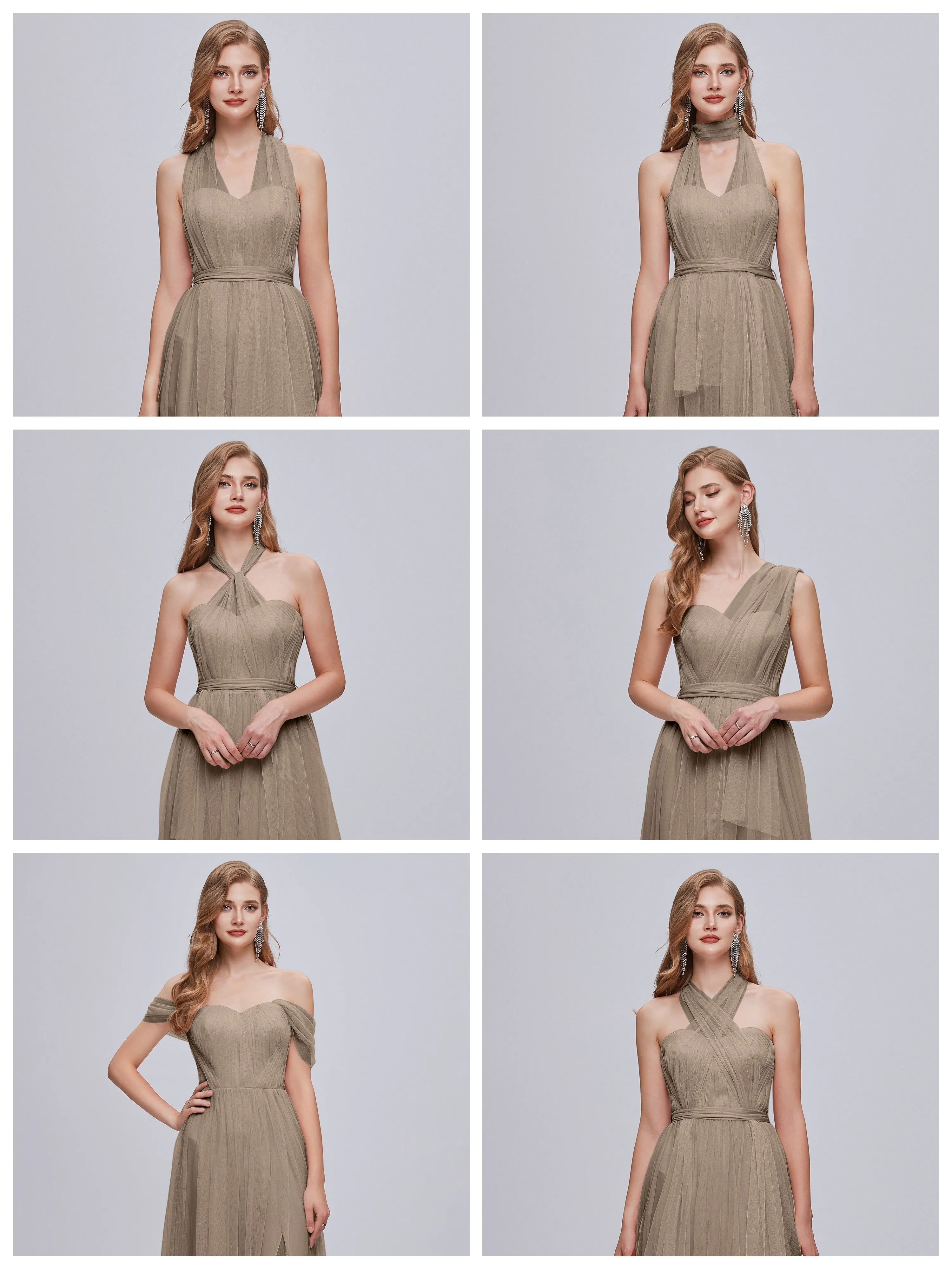 Ayla Split Convertible Chiffon Bridesmaid Dresses With Tulle