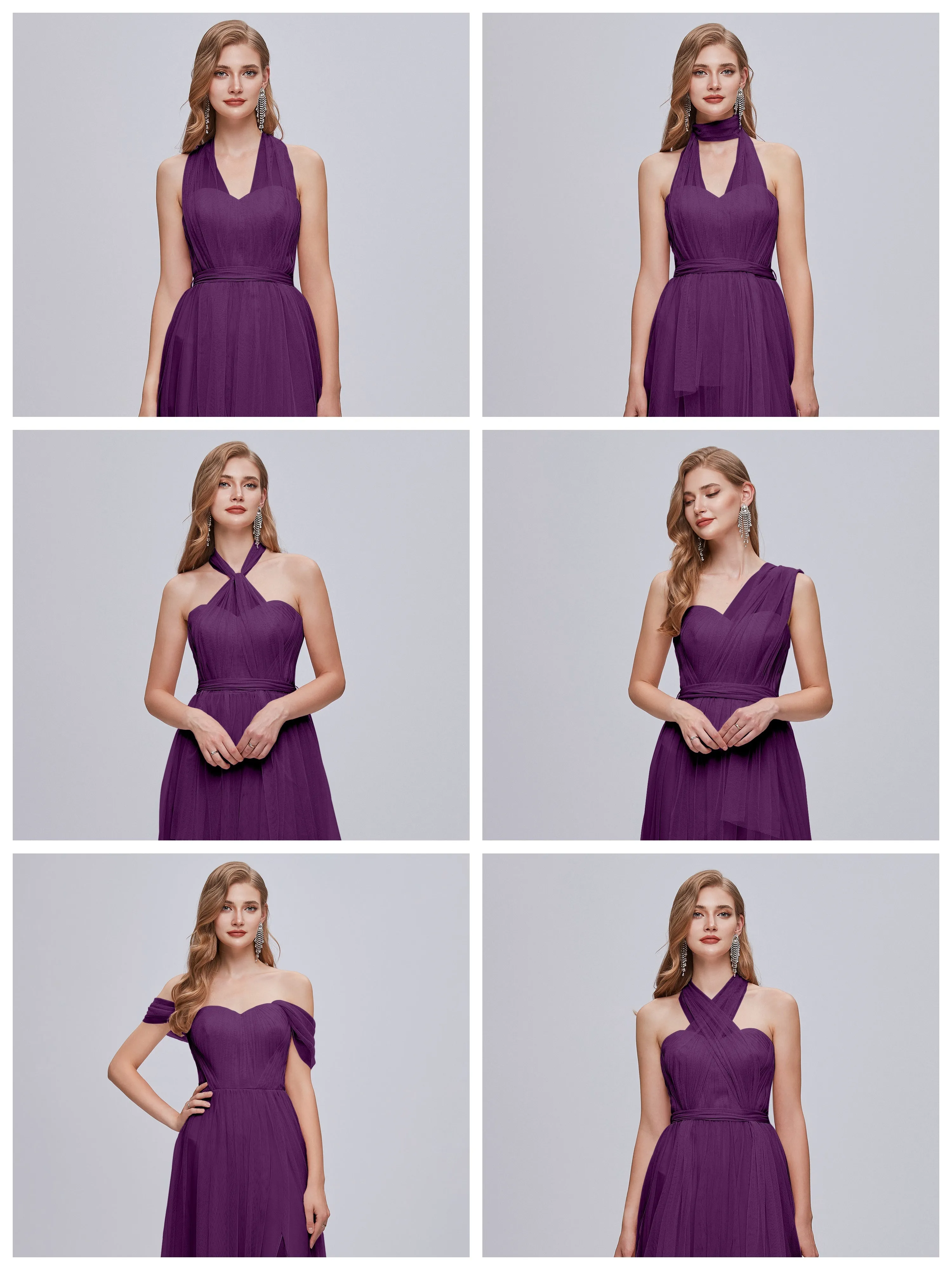 Ayla Split Convertible Chiffon Bridesmaid Dresses With Tulle