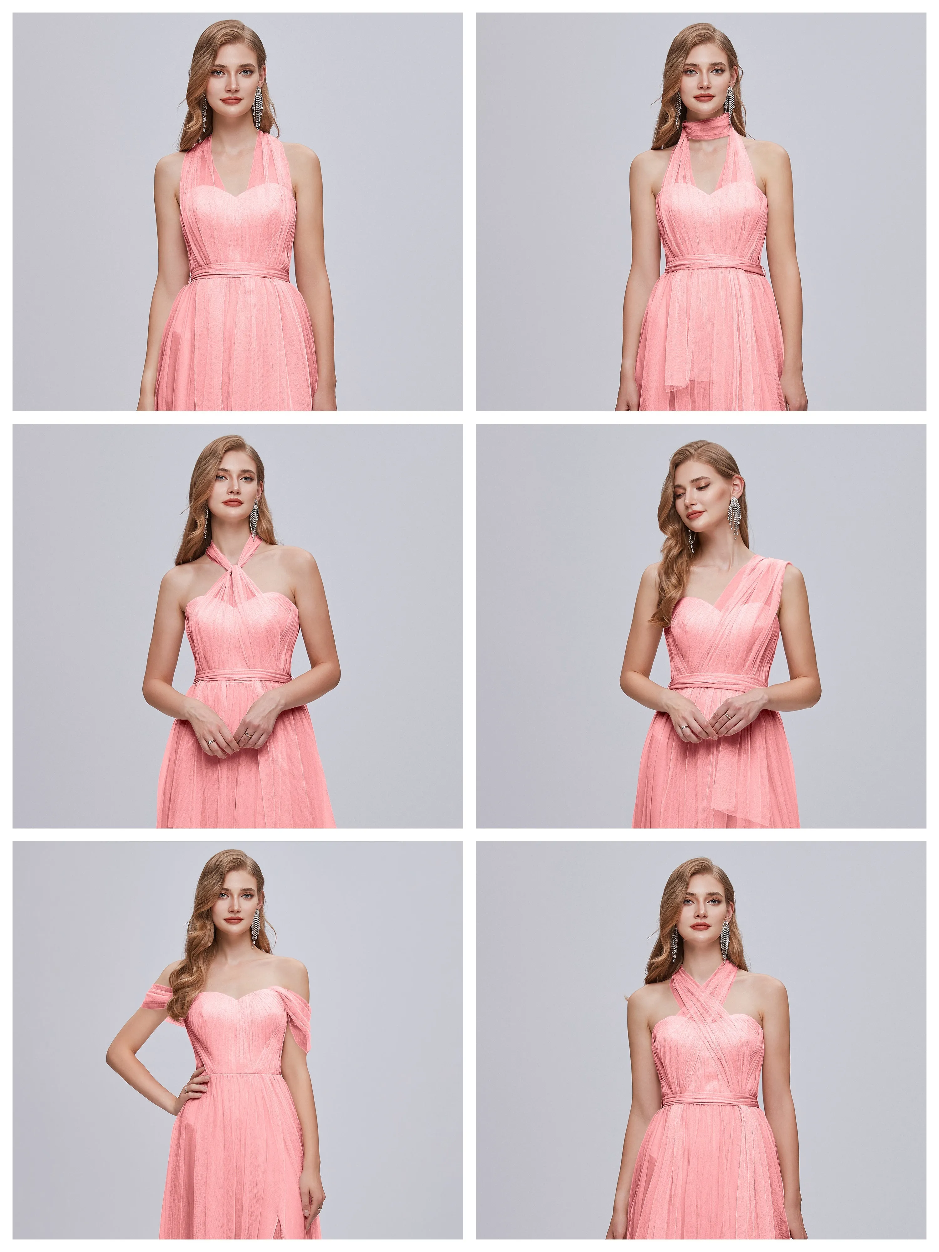 Ayla Split Convertible Chiffon Bridesmaid Dresses With Tulle