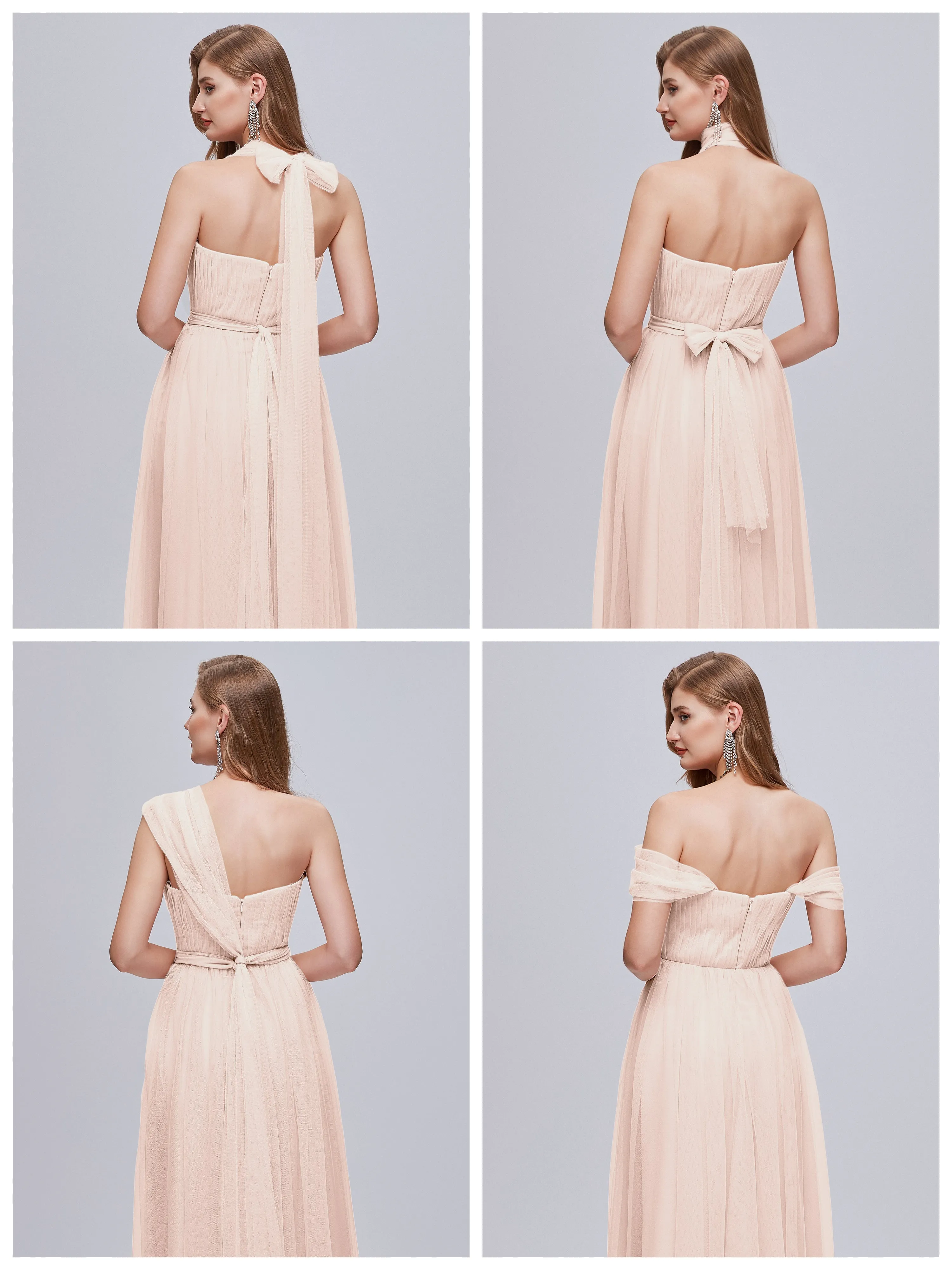 Ayla Split Convertible Chiffon Bridesmaid Dresses With Tulle