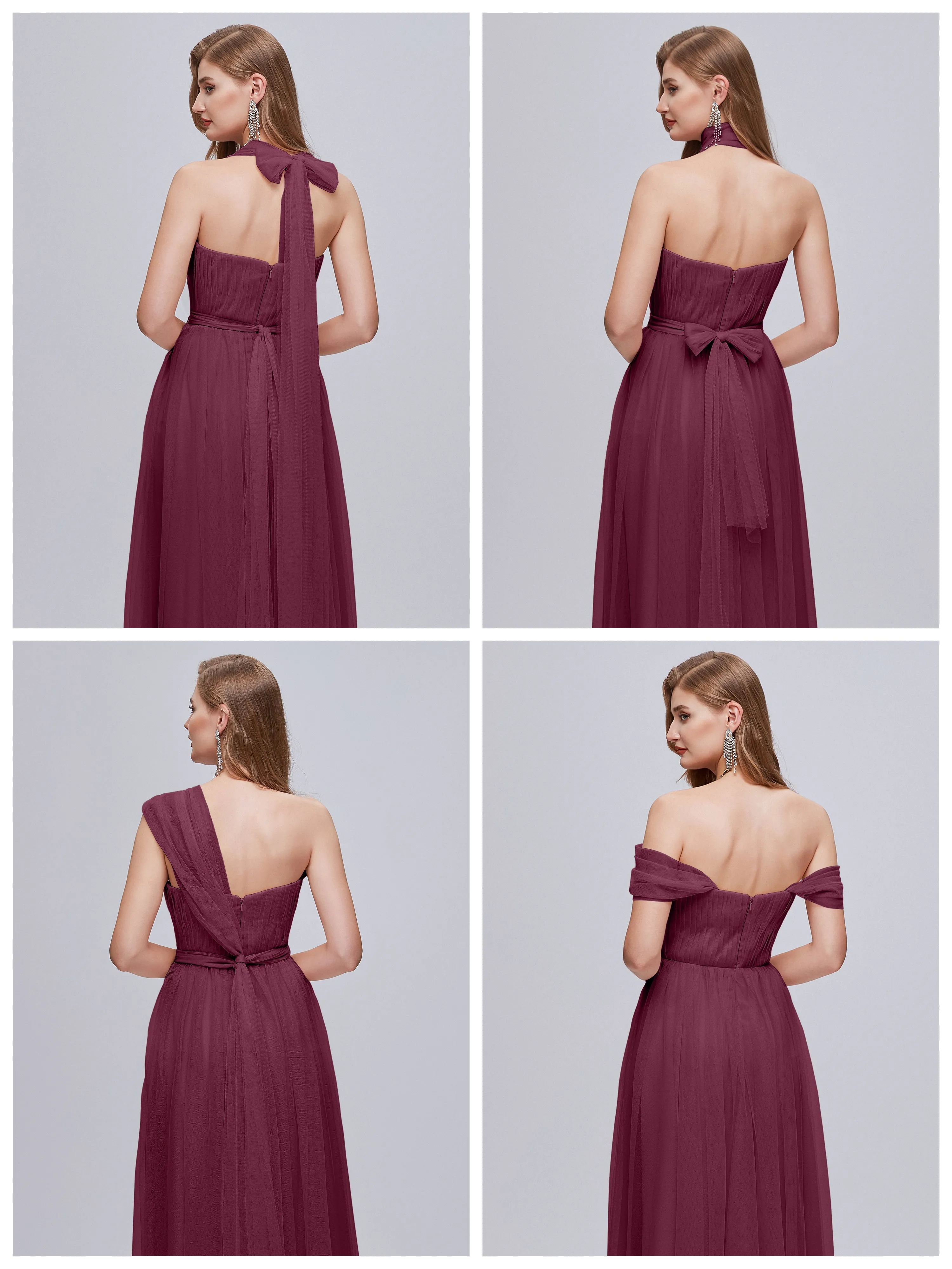Ayla Split Convertible Chiffon Bridesmaid Dresses With Tulle