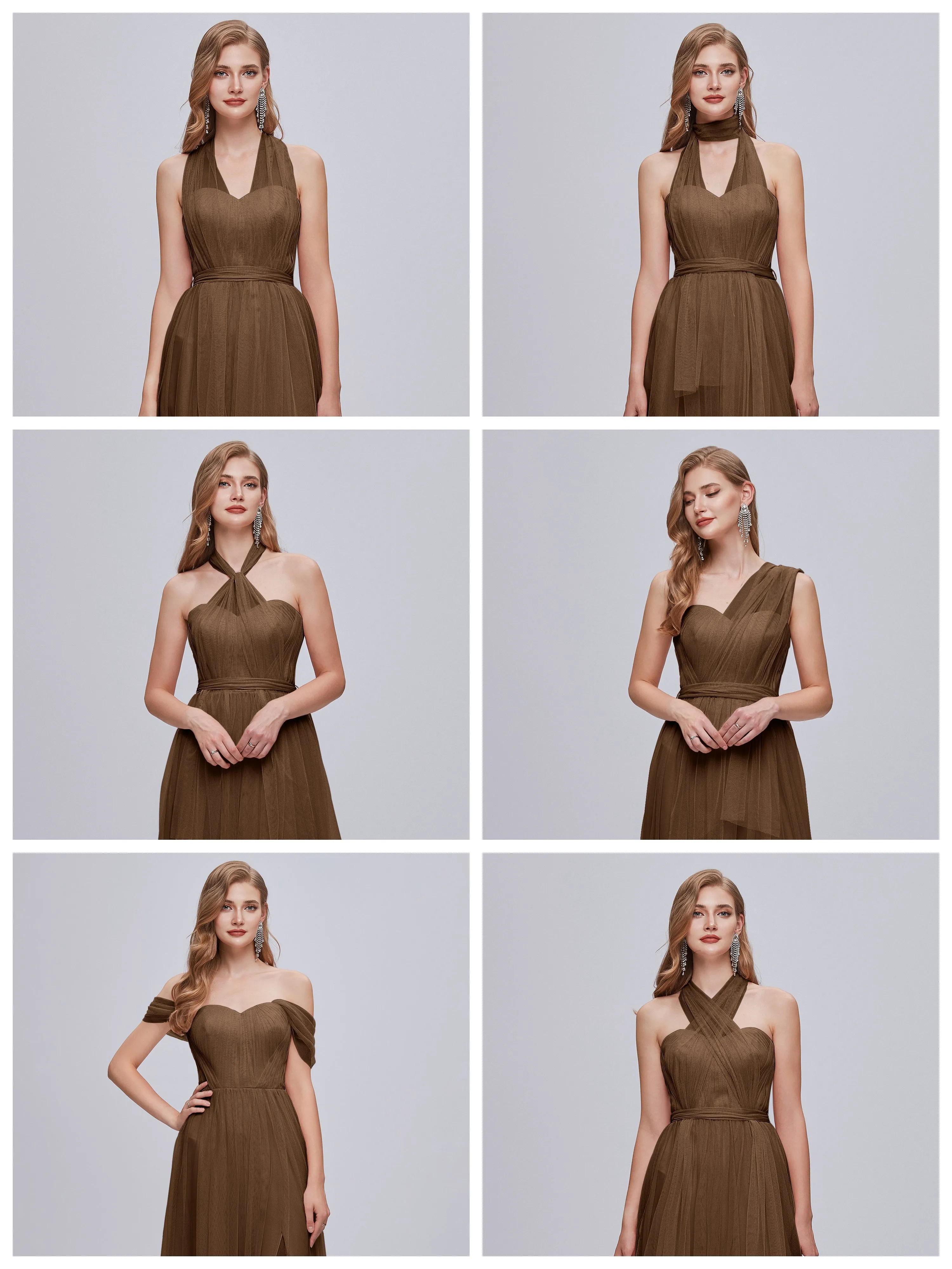 Ayla Split Convertible Chiffon Bridesmaid Dresses With Tulle