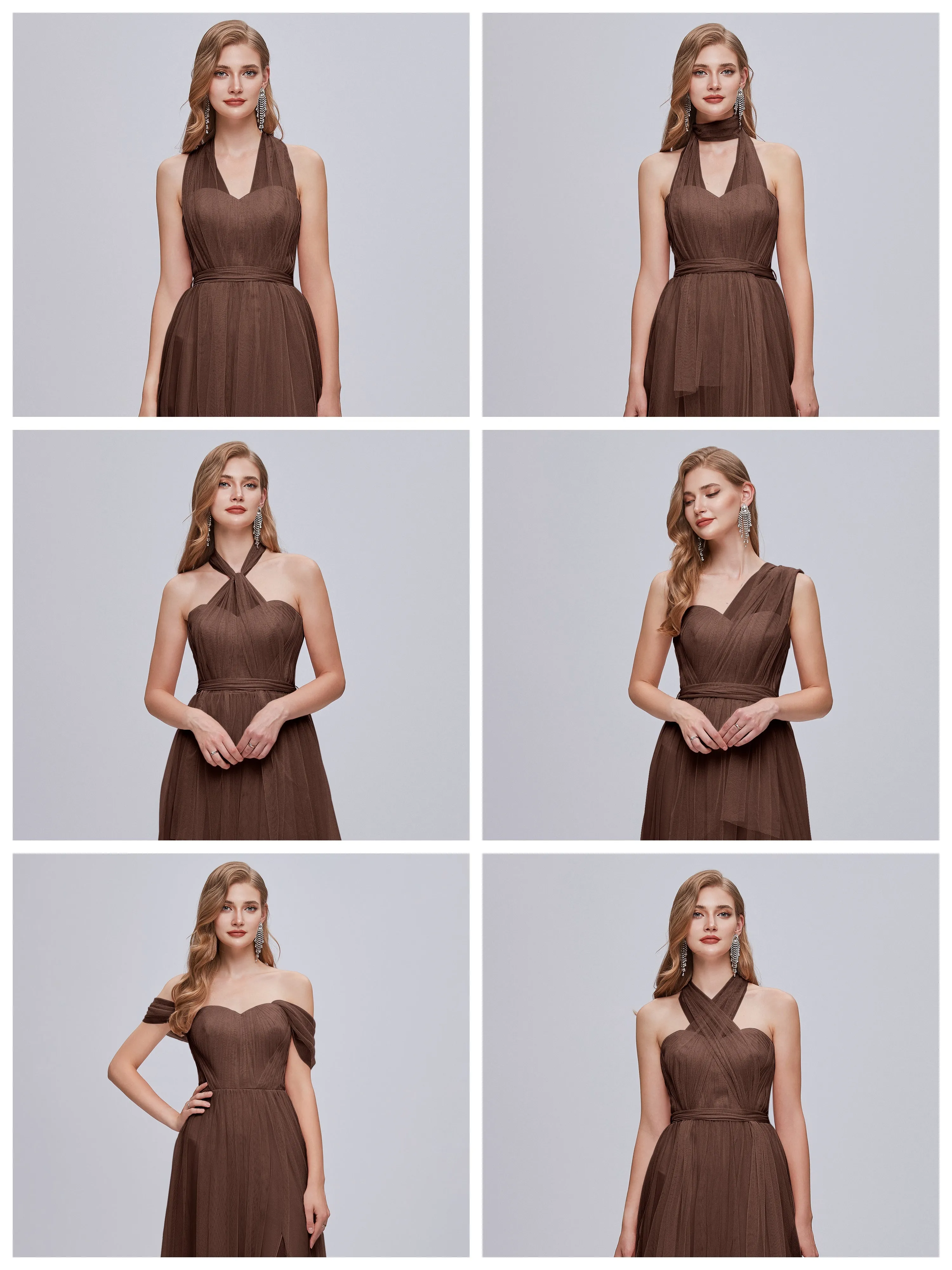 Ayla Split Convertible Chiffon Bridesmaid Dresses With Tulle