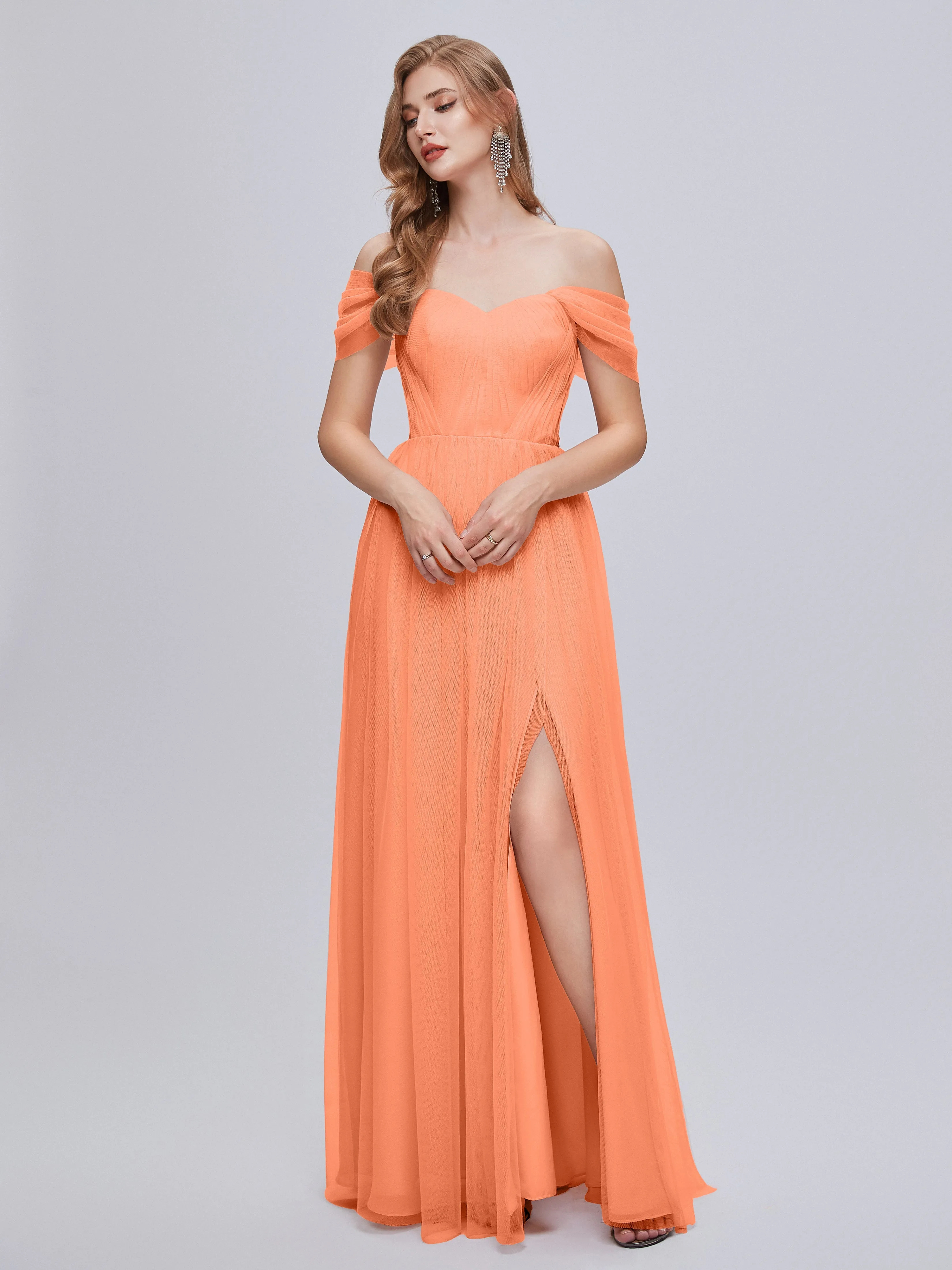 Ayla Split Convertible Chiffon Bridesmaid Dresses With Tulle