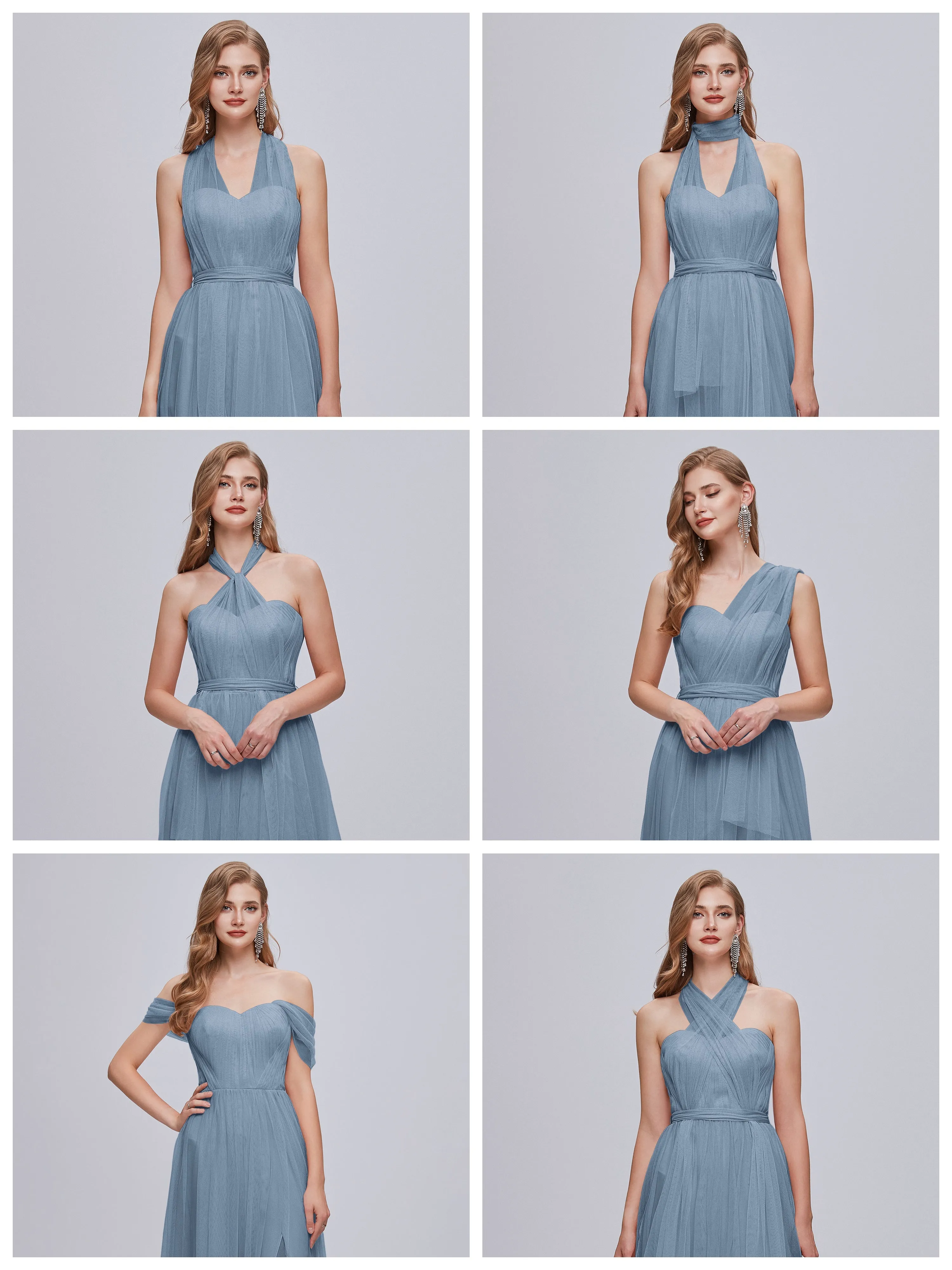 Ayla Split Convertible Chiffon Bridesmaid Dresses With Tulle