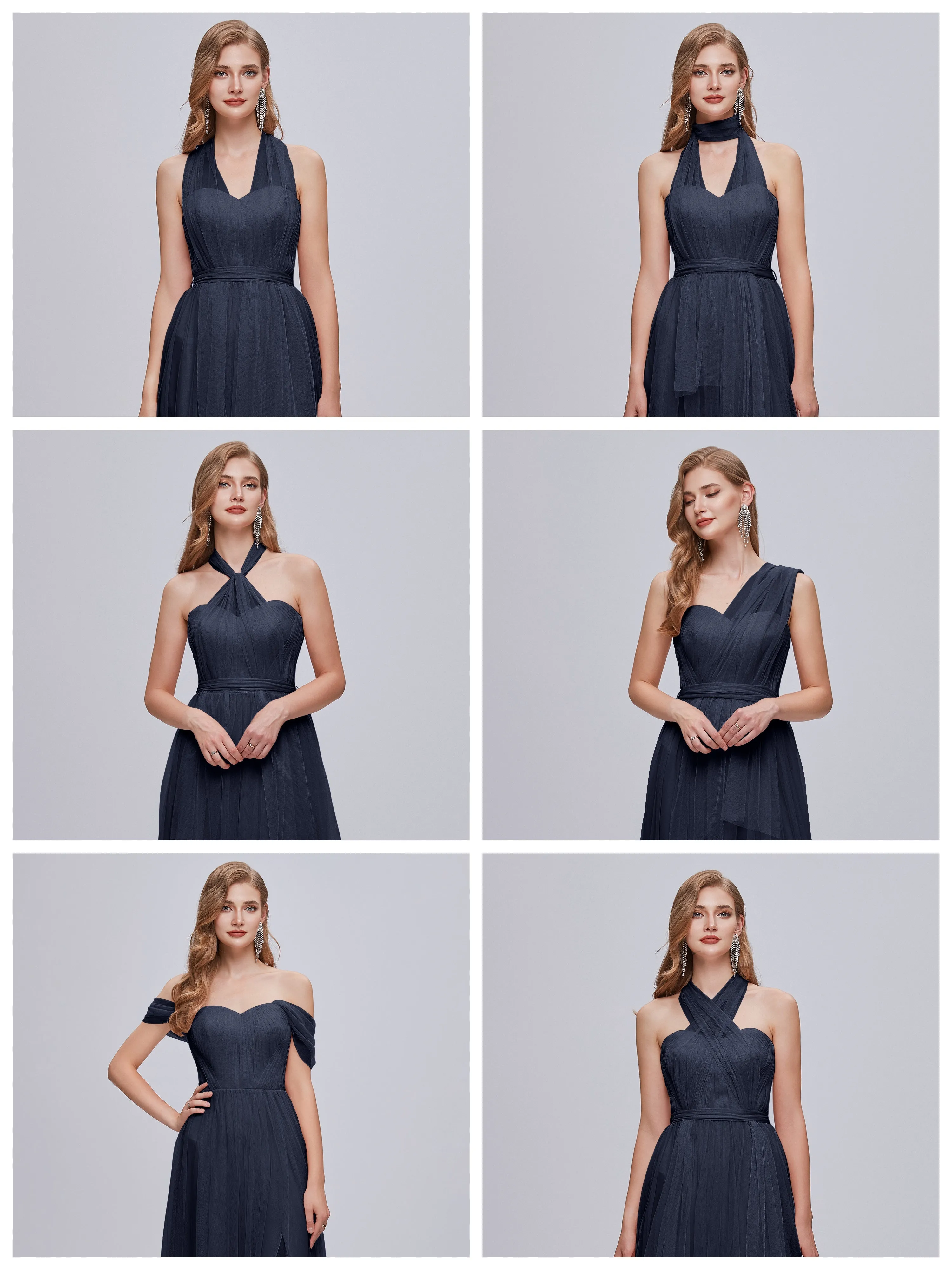 Ayla Split Convertible Chiffon Bridesmaid Dresses With Tulle